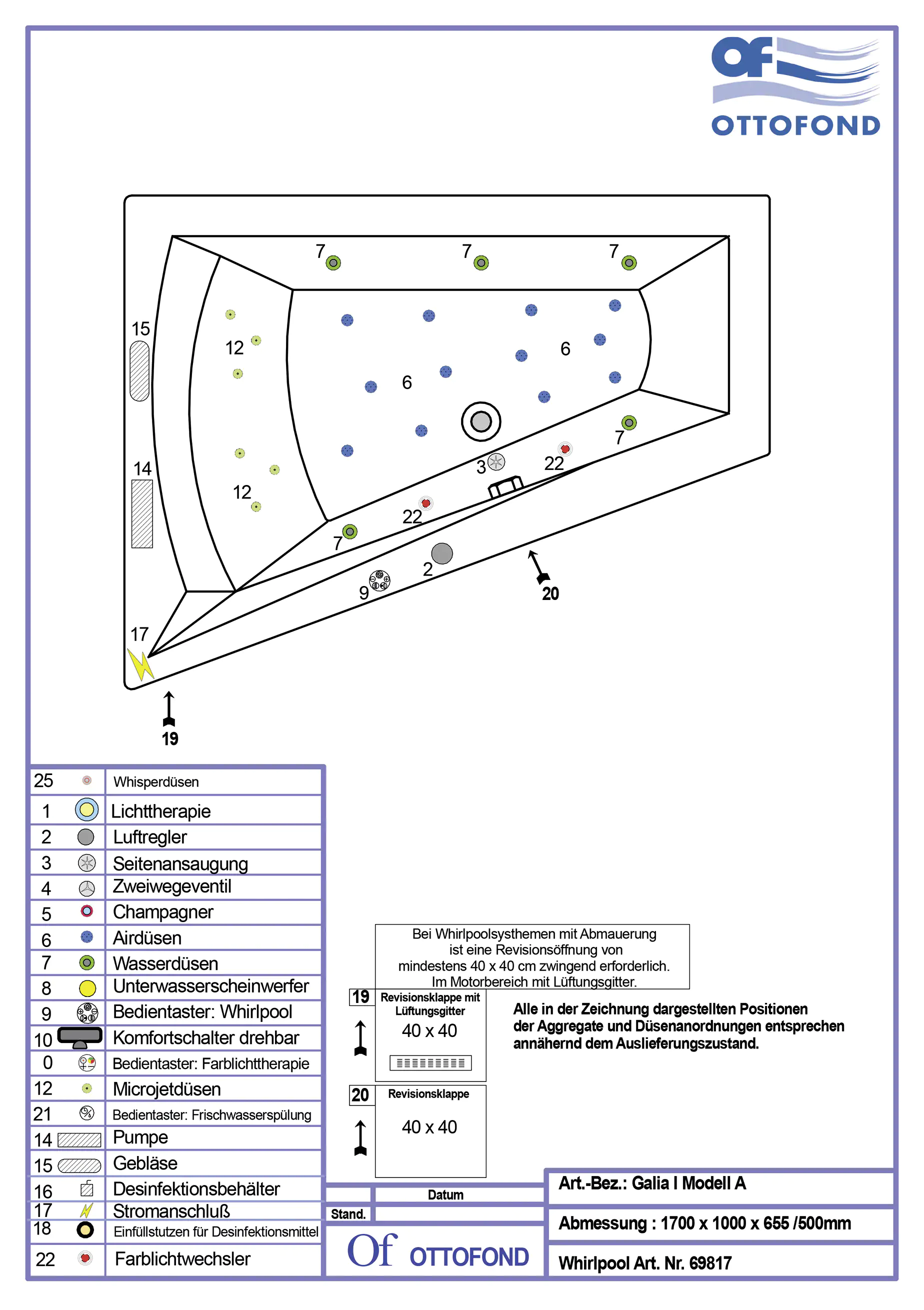 Ottofond Whirlpool Galia I Mod. A 170 x 100 cm, weiß Kombisystem