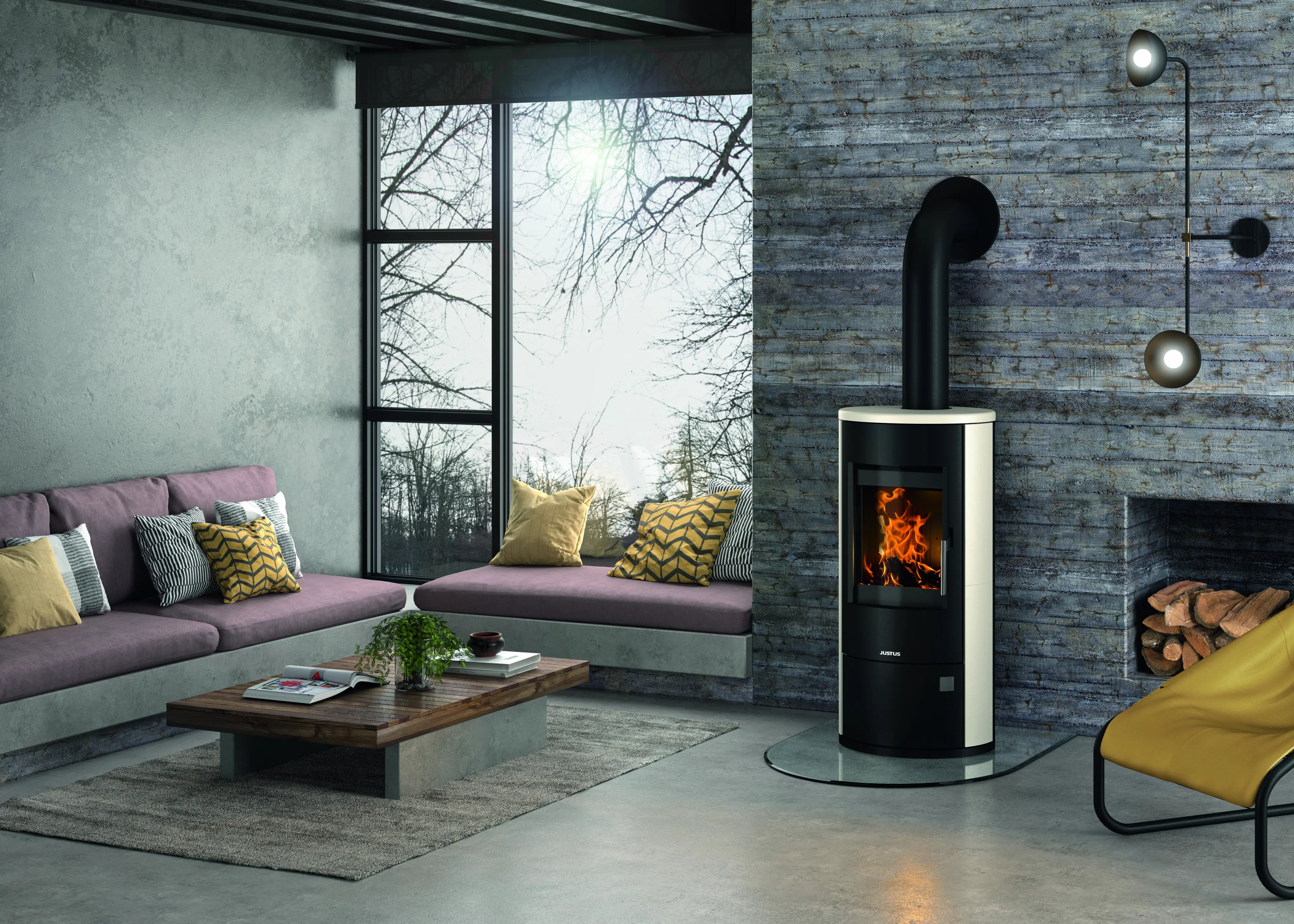 Justus Kaminofen Austin 5 Kalkstein-Cream Grundgerät schwarz 5 kW
