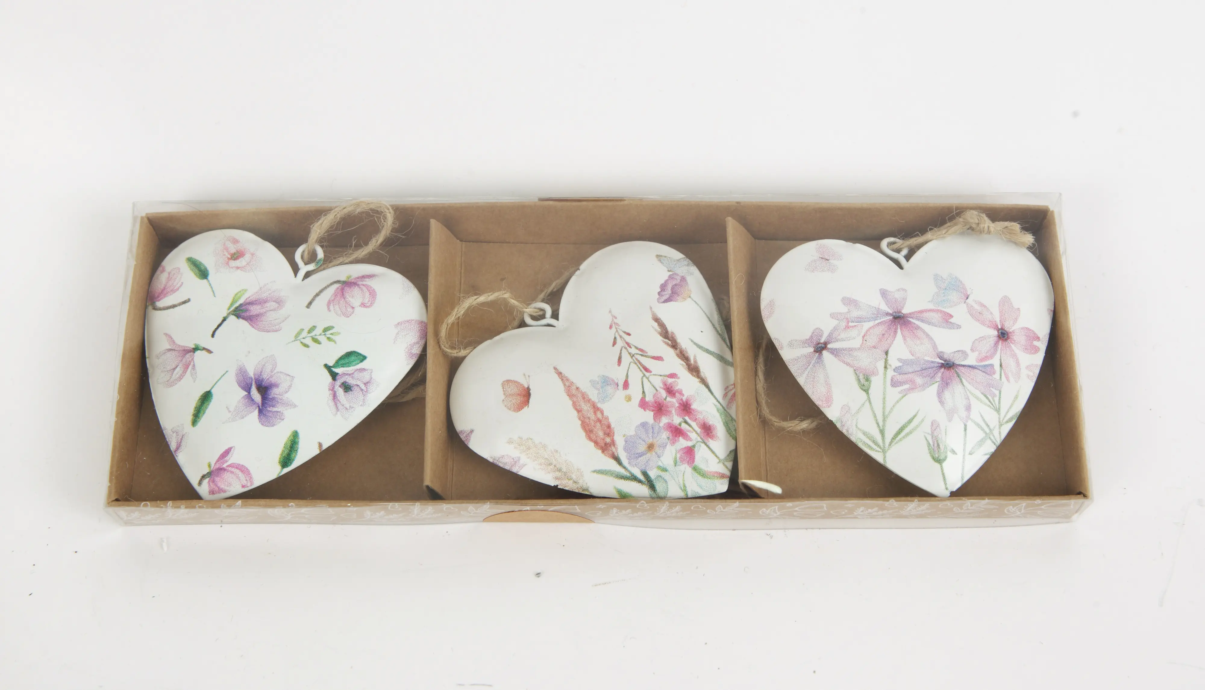 TrendLine Aufhänger Metall Herz im 3er Set 7 x 2 x 21 cm weiß-rosa