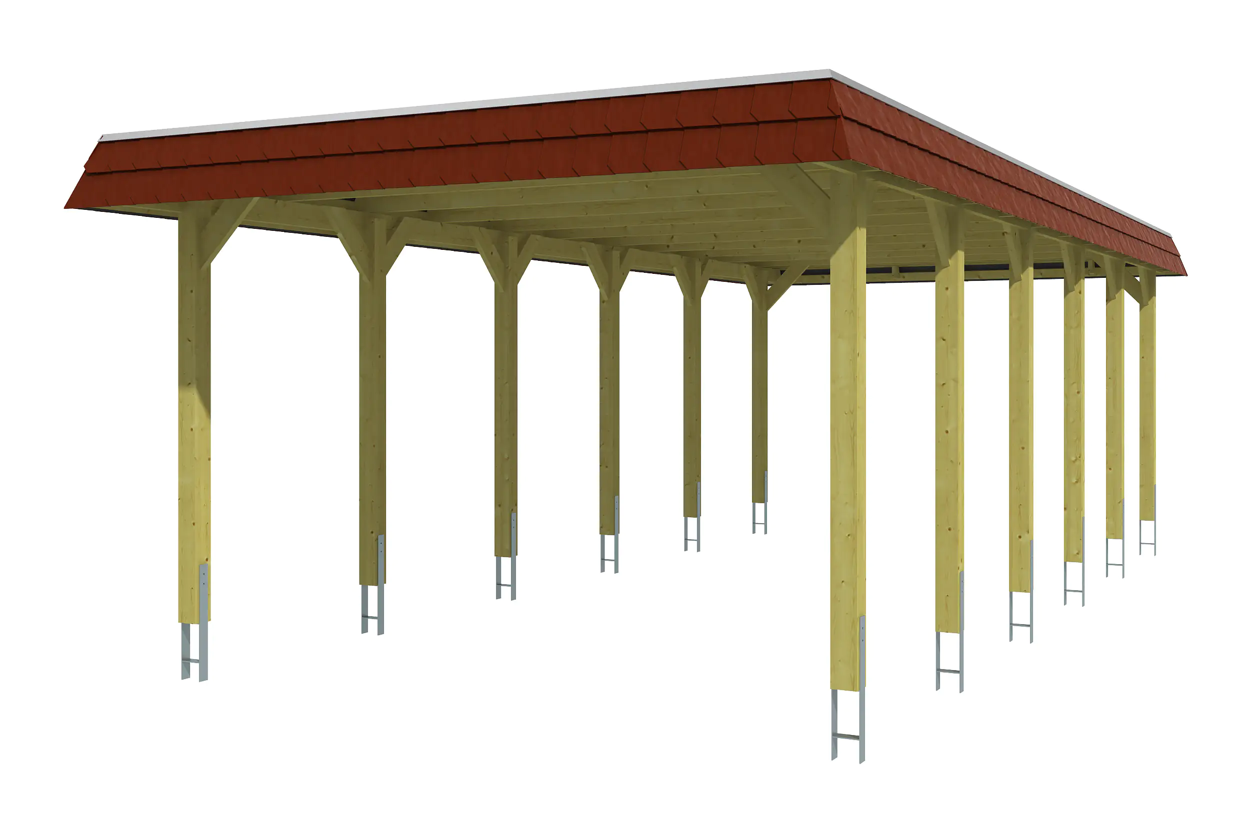 SKAN HOLZ Carport Spreewald 396 x 893 cm mit EPDM-Dach, rote Blende