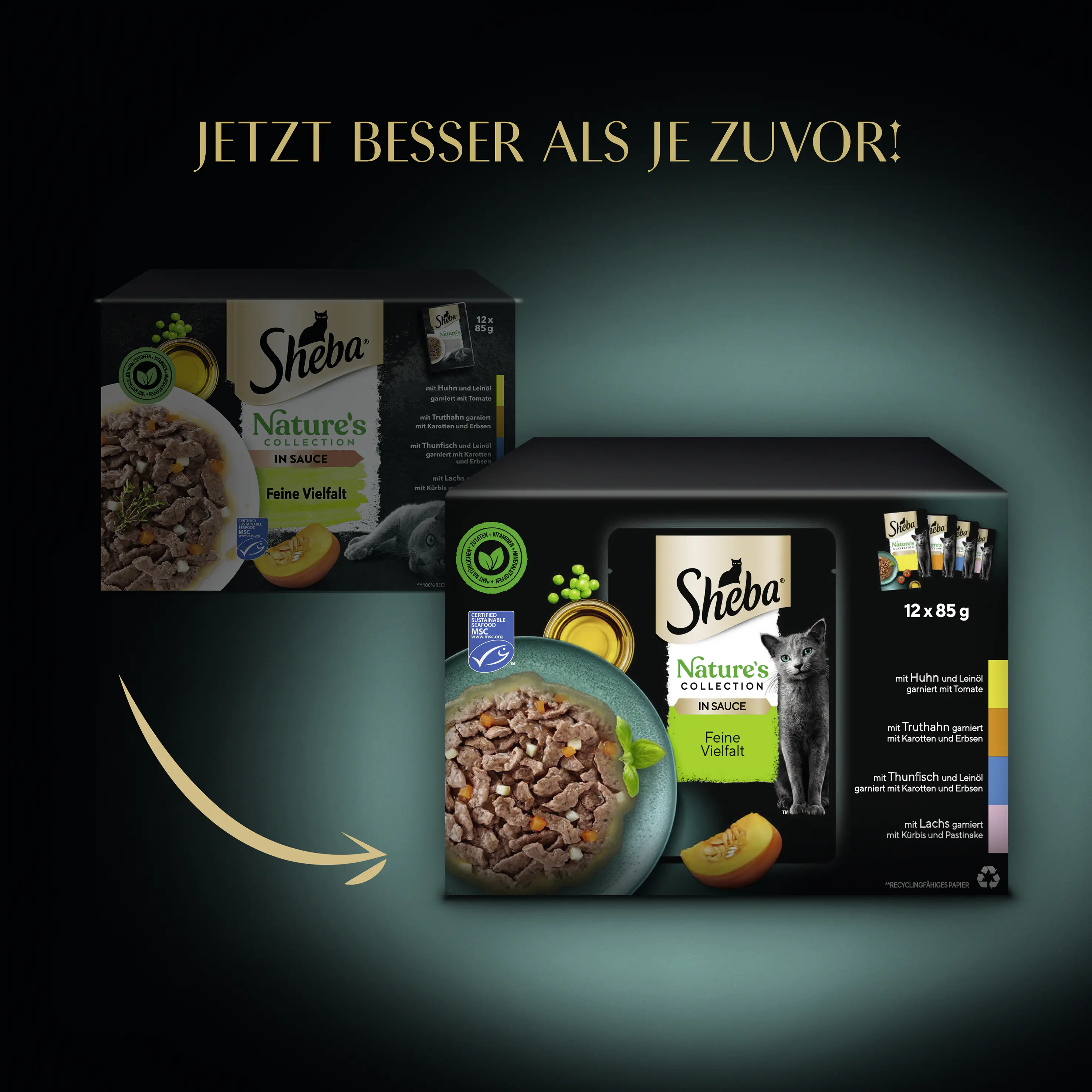 Sheba Pouch Feine Vielfalt Katzennassfutter Adult 12 x 85 g Natures Mix Soße 