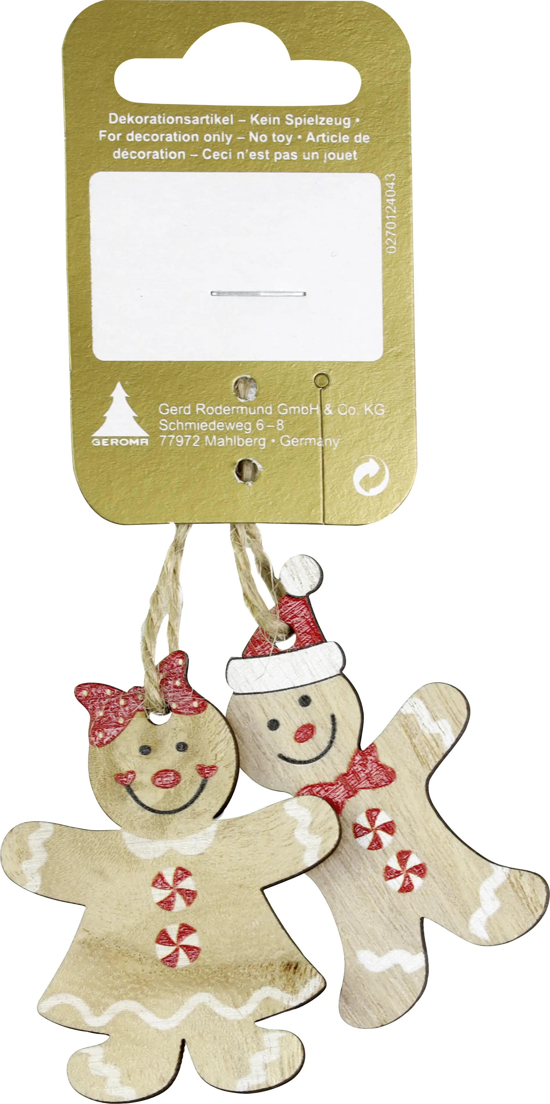 Weihnachtsanhänger Lebkuchen aus Holz 5,5 x 4 cm - 2 Stück
