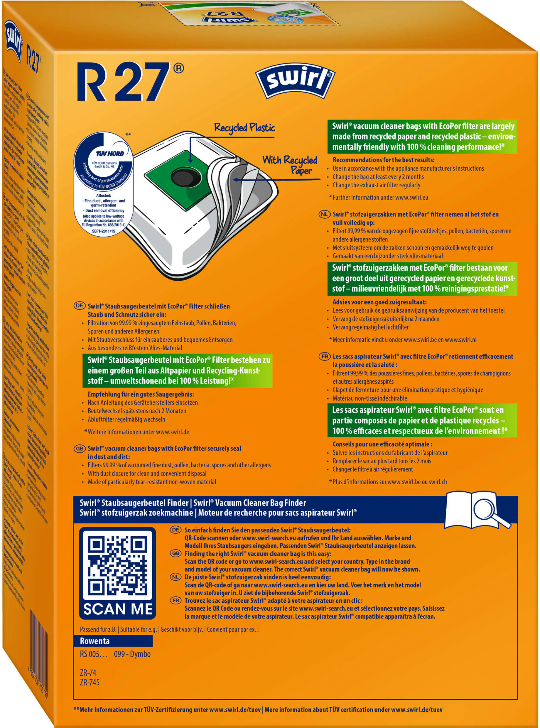 Swirl R 27 EcoPor Staubsaugerbeutel 4 Staubbeutel + 1 Filter