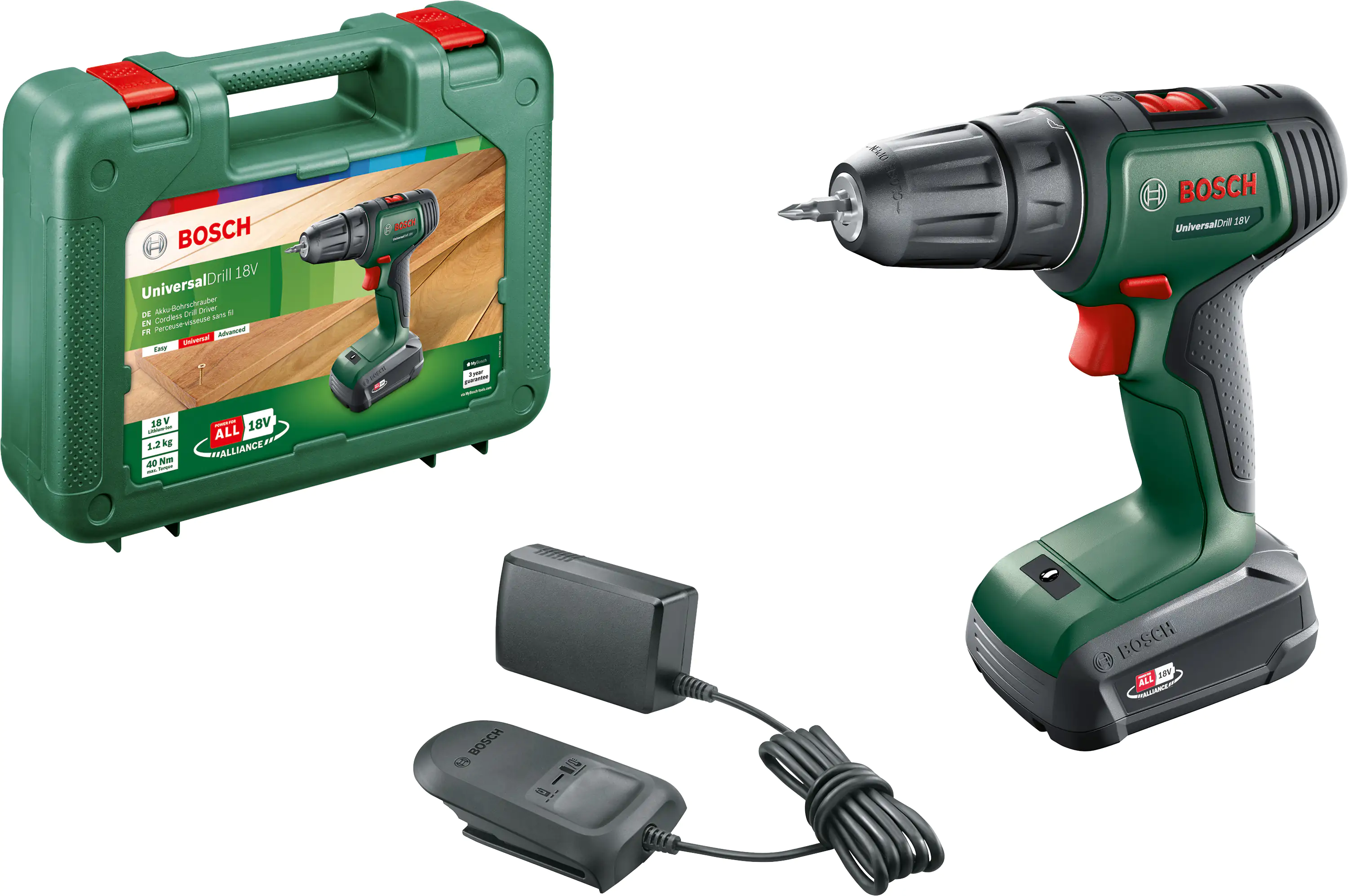 Bosch Akku-Bohrschrauber UniversalDrill 18 V 1,5 Ah mit Akku & Ladegerät Bosch Akku-Bohrschrauber UniversalDrill 18 V 1,5 Ah mit Akku & Ladegerät