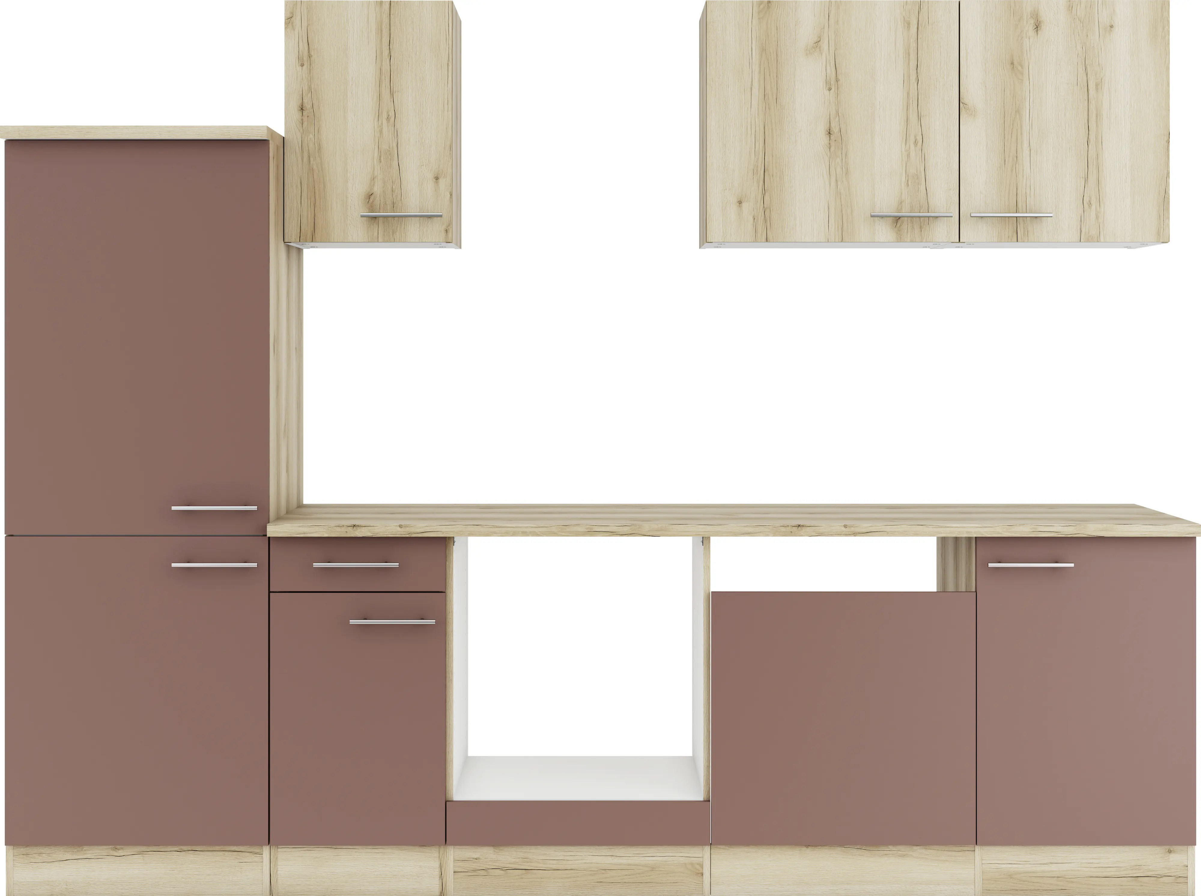 Optifit Küchenzeile Livorno 290/Bari 407 ohne Geräte rostrot/wildeiche 270 cm
