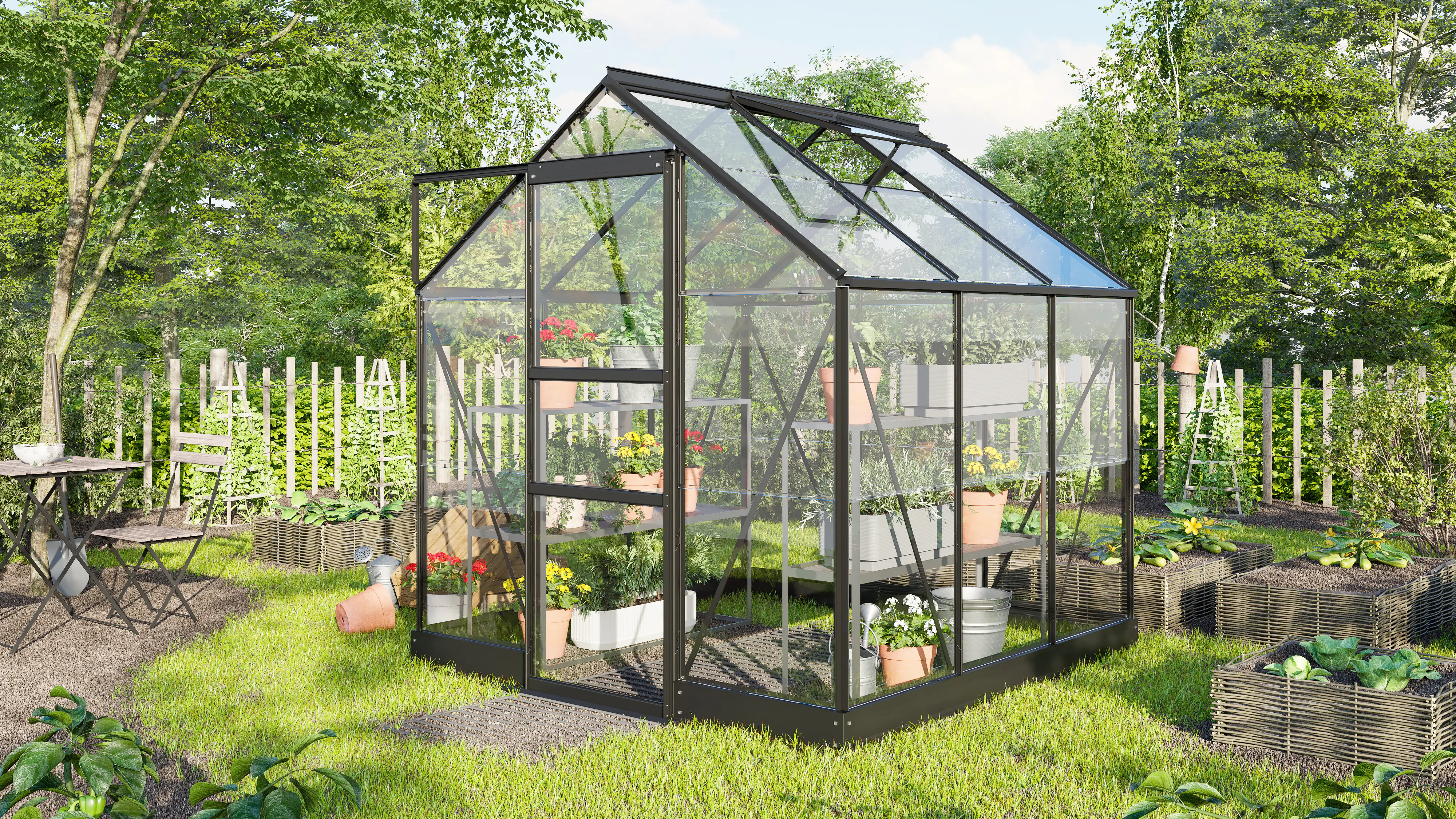 Vitavia Gewächshaus Eris 3800 ESG 3 mm schwarz 198 x 195 cm