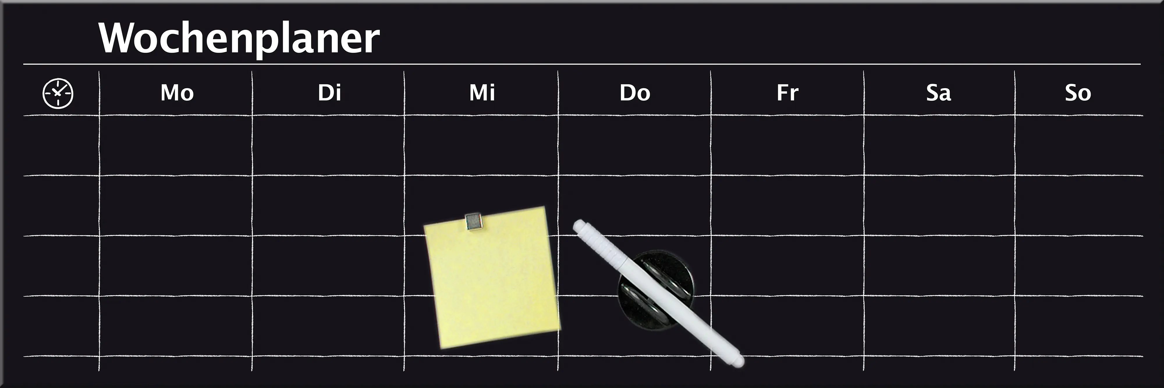 Glas-Magnetboard - Wochenplaner schwarz, 75 x 25 cm  