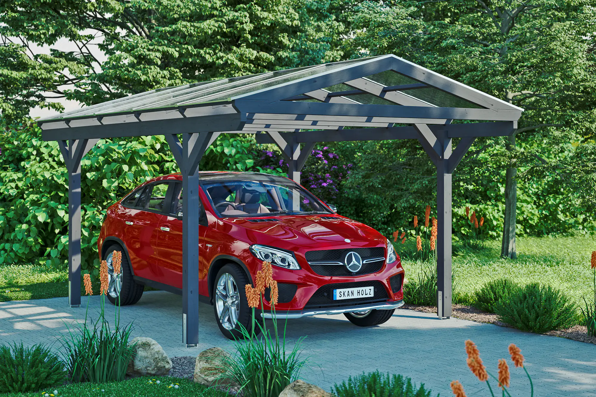 4018211032358 SKAN HOLZ Carport Westerwald 362 x 541 cm, lasiert in Schiefergrau