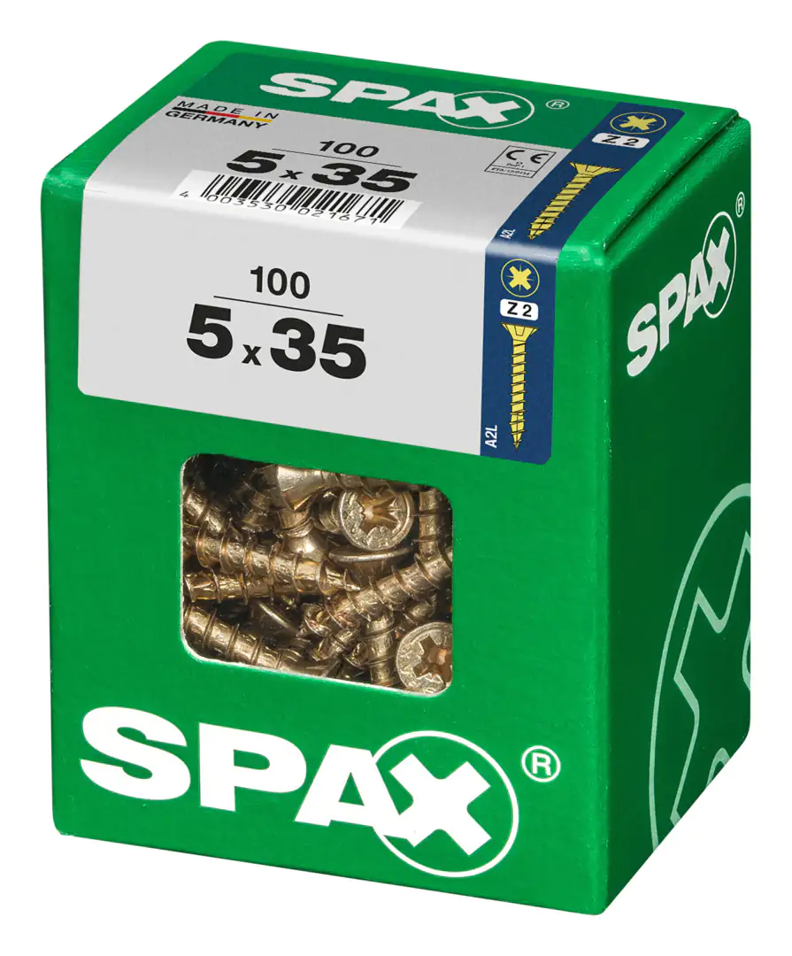 Spax Universalschrauben 5.0 x 35 mm PZ 2 - 100 Stk. Spax Universalschrauben 5.0 x 35 mm PZ 2 - 100 Stk.