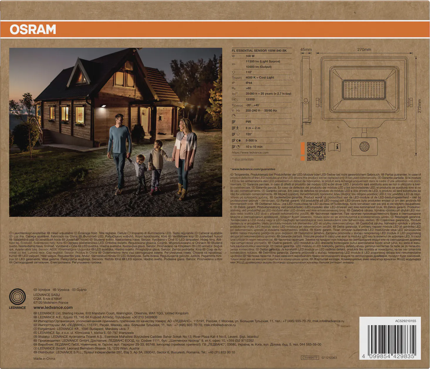 Osram Außenleuchte Floodlight Essential Sensor 100W 4000K schwarz