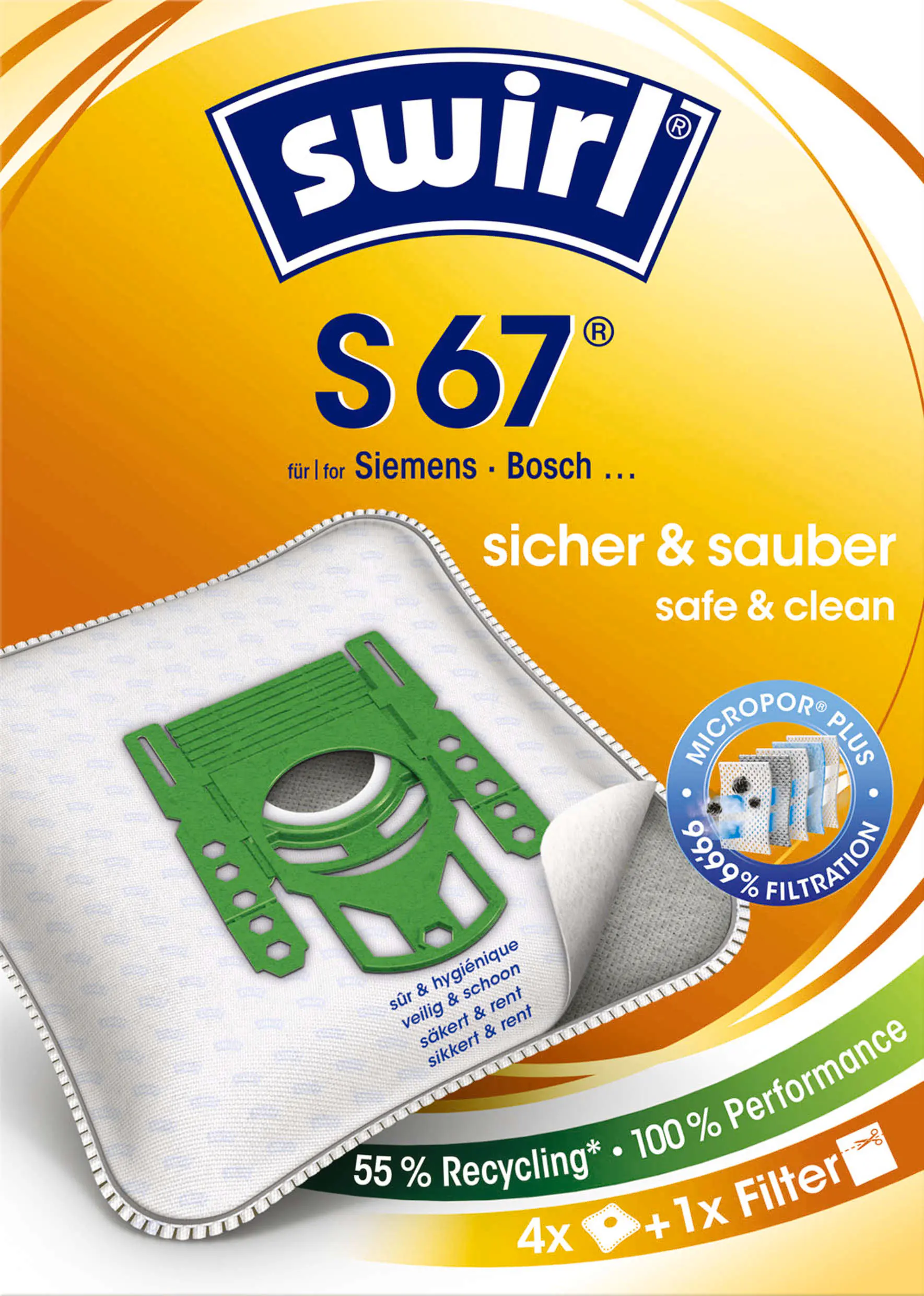 Swirl S 67 EcoPor Staubsaugerbeutel 4 Staubbeutel + 1 Filter