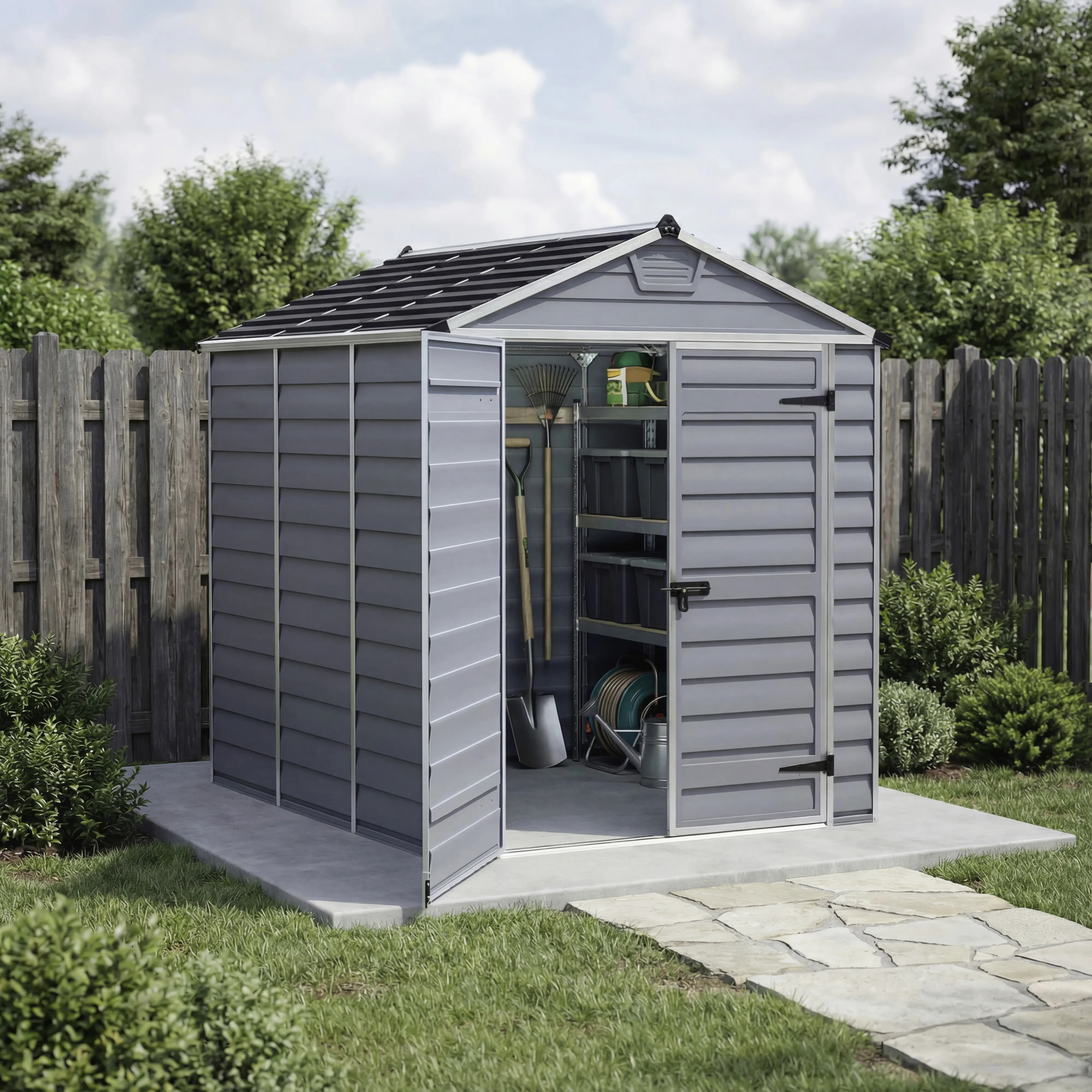 Canopia Gerätehaus Skylight 6x8 mit Solar LED Kit grau 185,4 x 229 cm