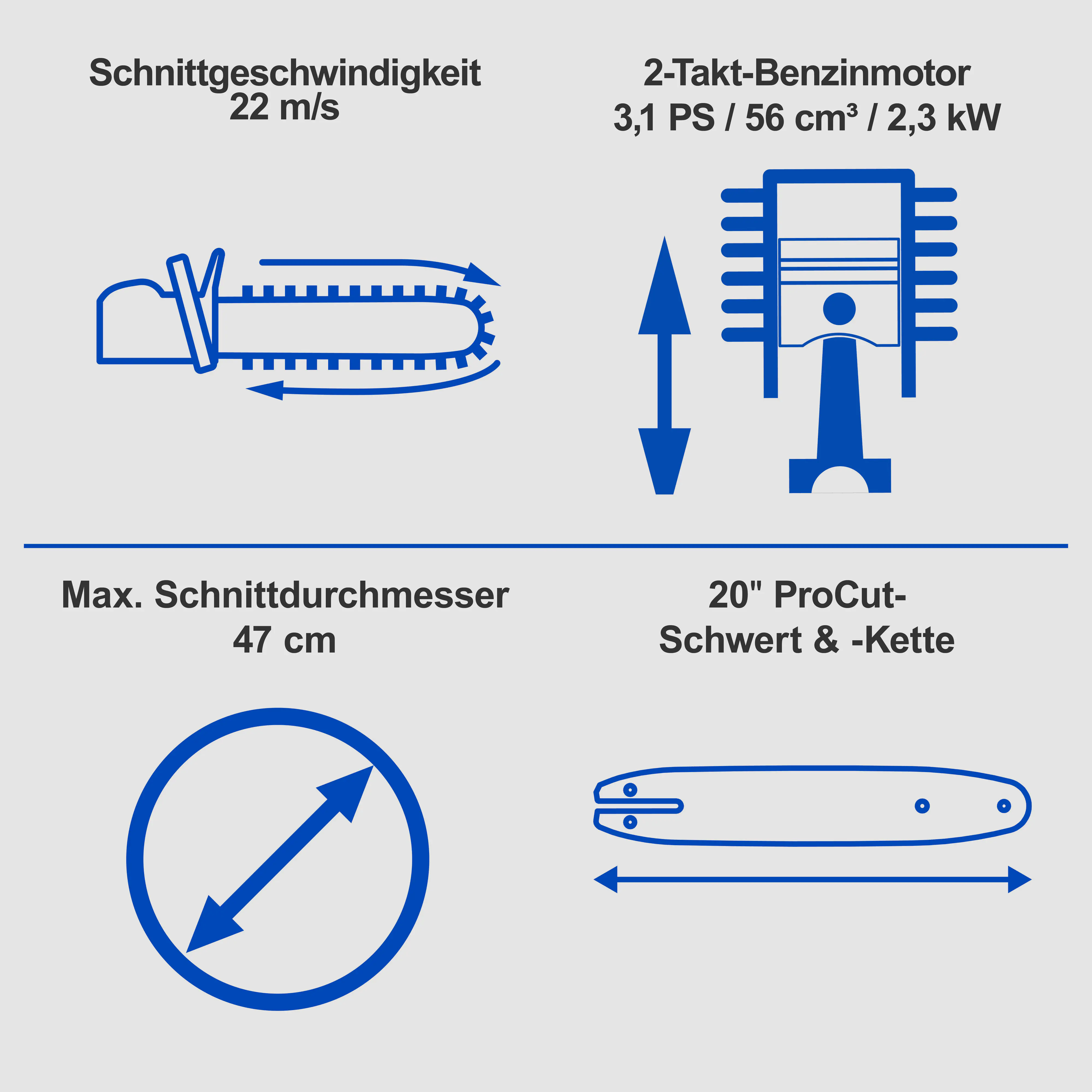 Scheppach Benzin-Kettensäge PCS56E 2,3 kW 51 cm Schwertlänge Scheppach Benzin-Kettensäge PCS56E 2,3 kW 51 cm Schwertlänge