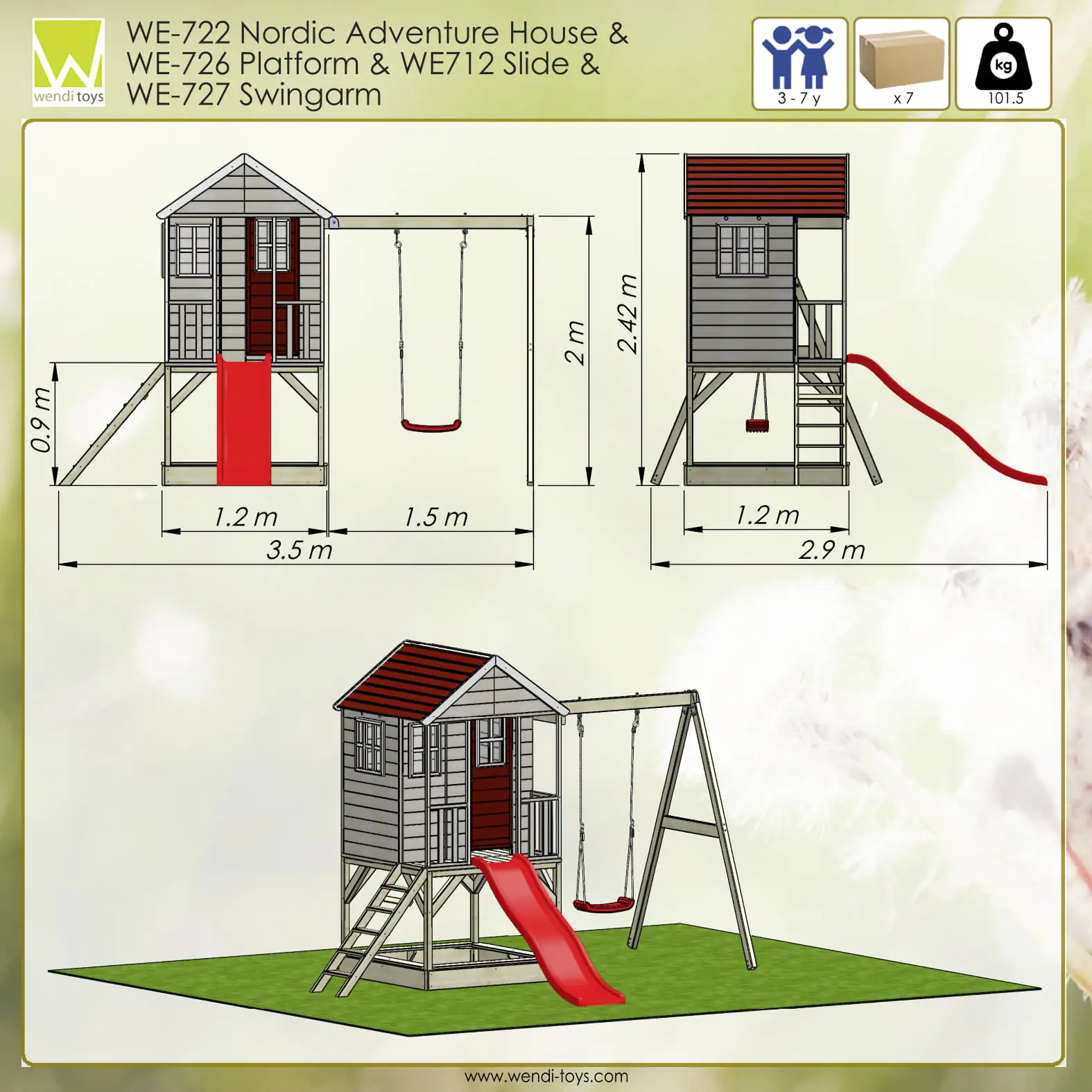 Wendi Toys Kinderspielhaus Alpaka Spielturm inkl. Veranda, Schaukel & Rutsche Wendi Toys Kinderspielhaus Alpaka Spielturm inkl. Veranda, Schaukel & Rutsche