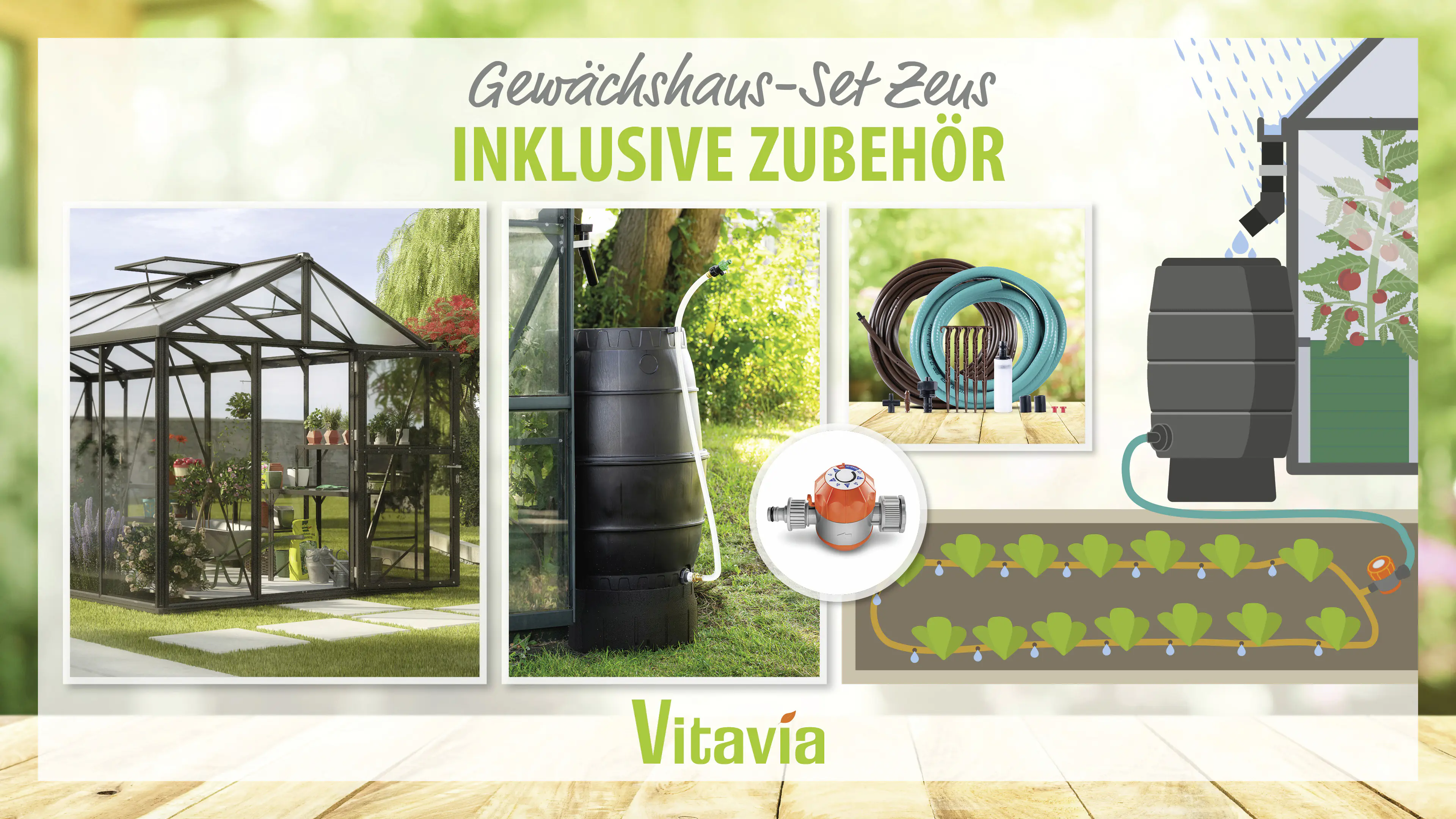 Vitavia Gewächshaus-Set Zeus 13800 ESG/HKP schwarz 266 x 547 cm 