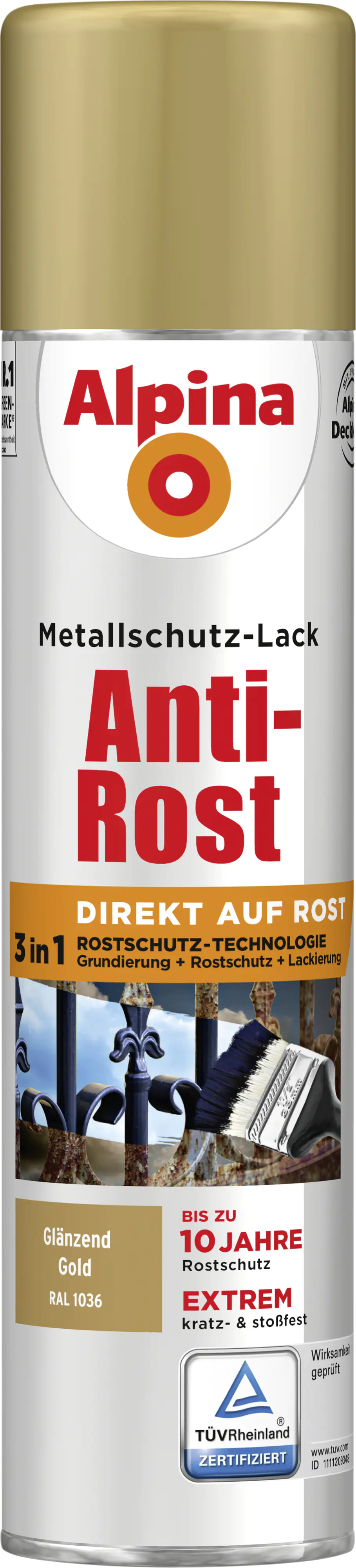 Alpina Sprühmetallschutz-Lack Anti Rost 400 ml gold glänzend Alpina Sprühmetallschutz-Lack Anti Rost 400 ml gold glänzend