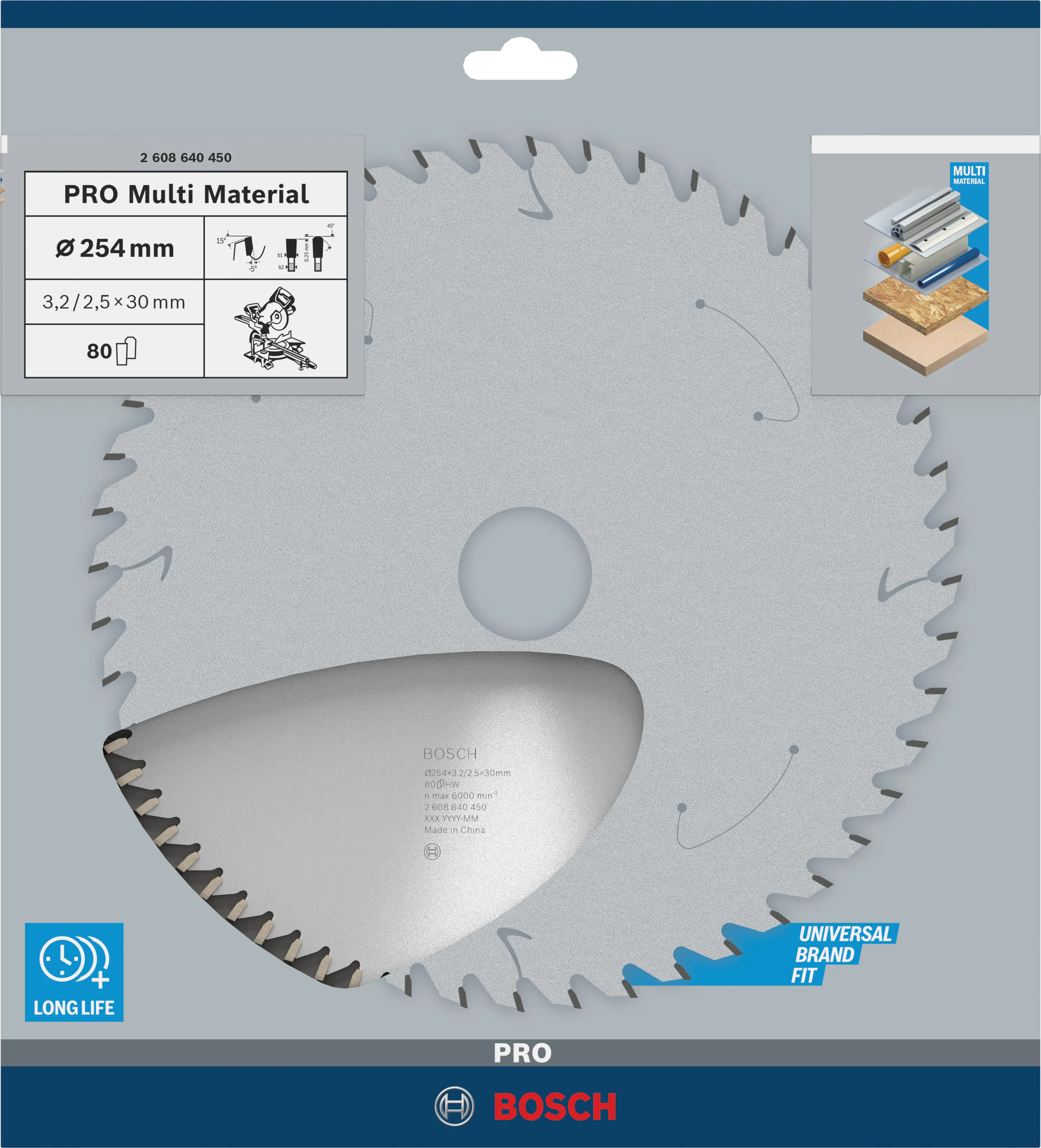 Bosch PRO Multi-Material Kreissägeblatt 254 x 3,2 x 30 mm T80 Bosch PRO Multi-Material Kreissägeblatt 254 x 3,2 x 30 mm T80