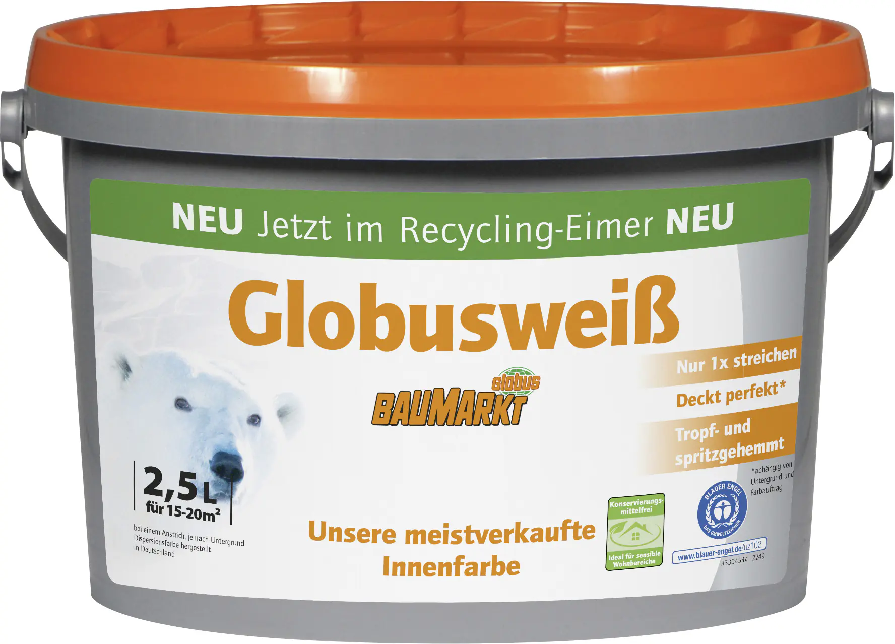 Globusweiß Wandfarbe matt 2,5 L konservierungsmittelfrei