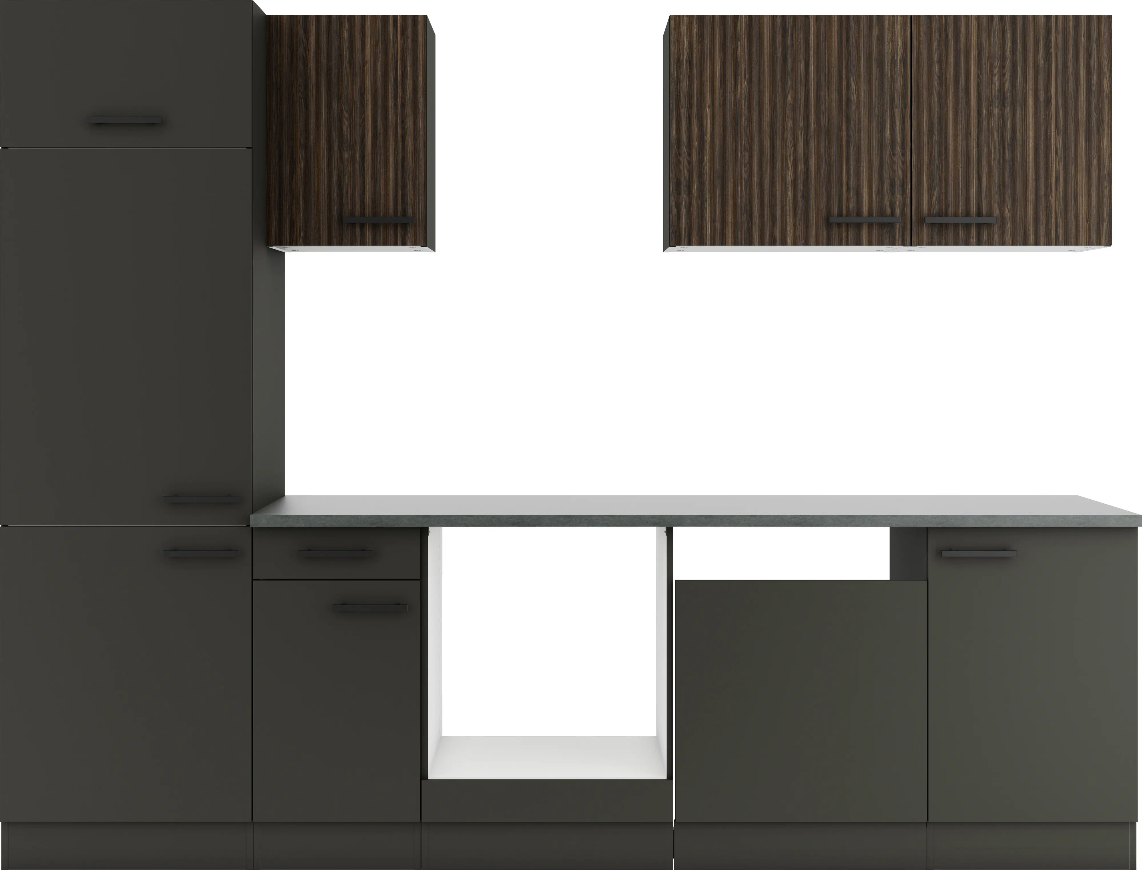 Optifit Küchenzeile Rimini 409/Madrid 420 ohne Geräte nussbaum/anthrazit 270 cm 