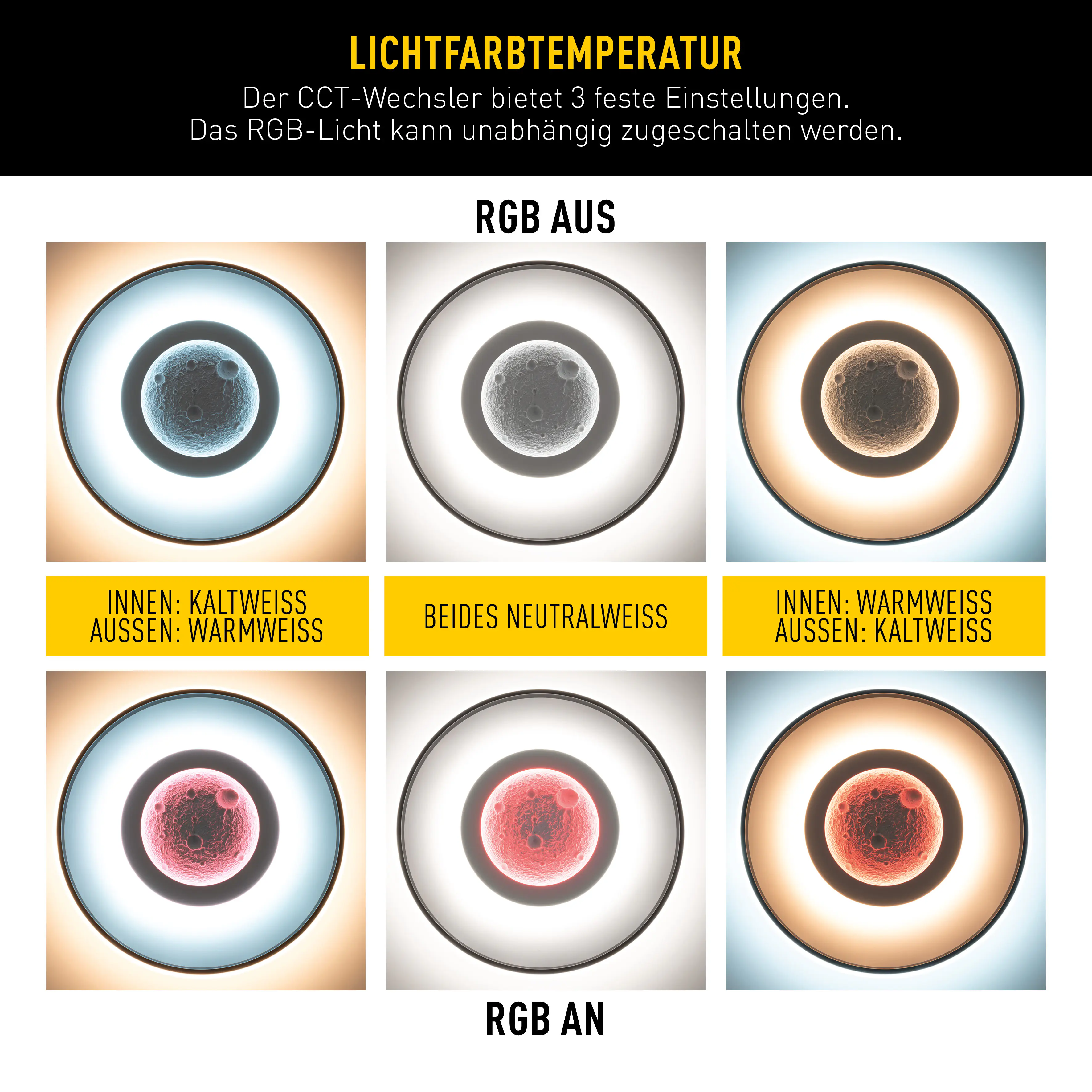 Light & More LED Deckenleuchte Moon 50 W Metall RGB 