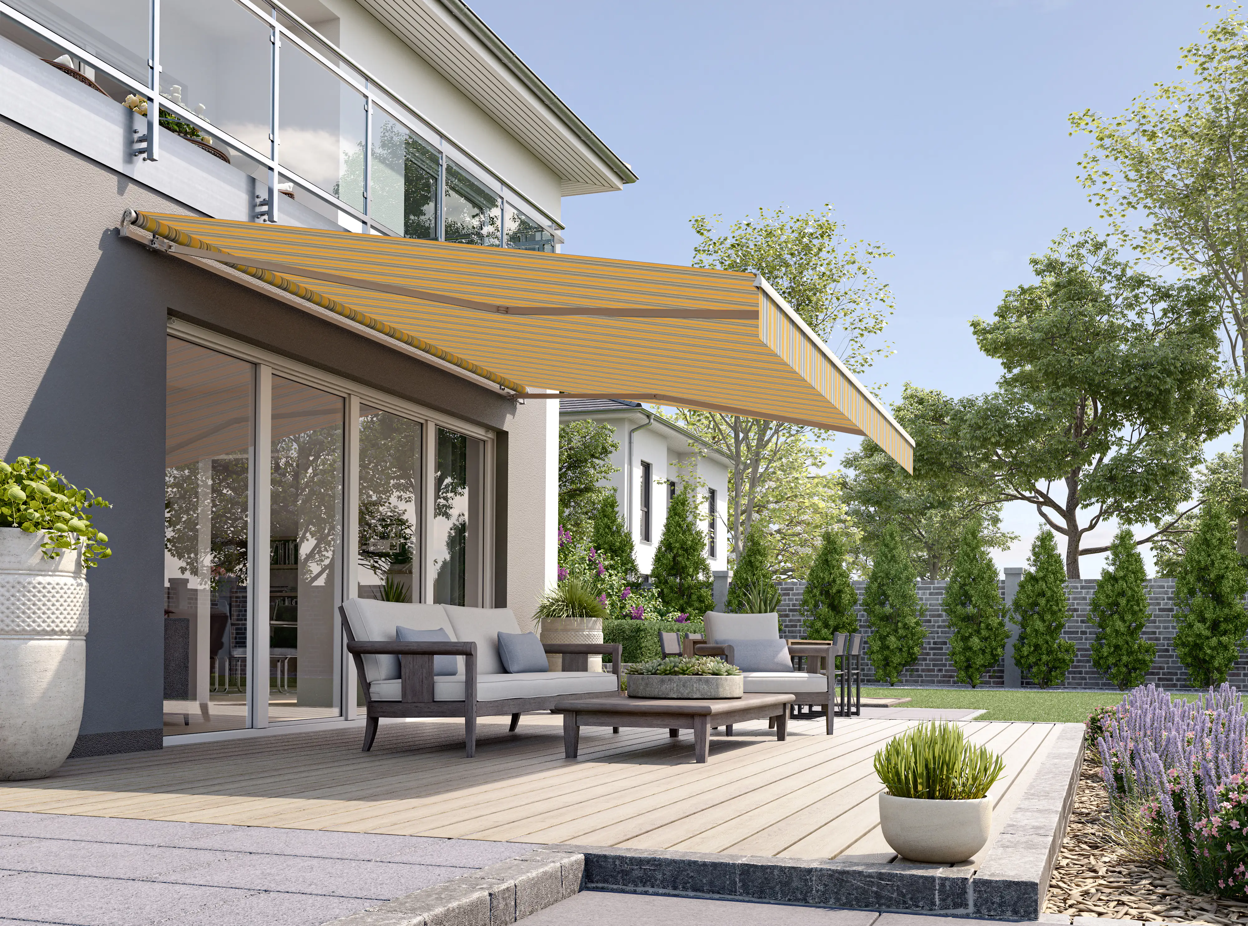 Gelenkarmmarkise Classic gelb-grau gestreift inkl. Handkurbel