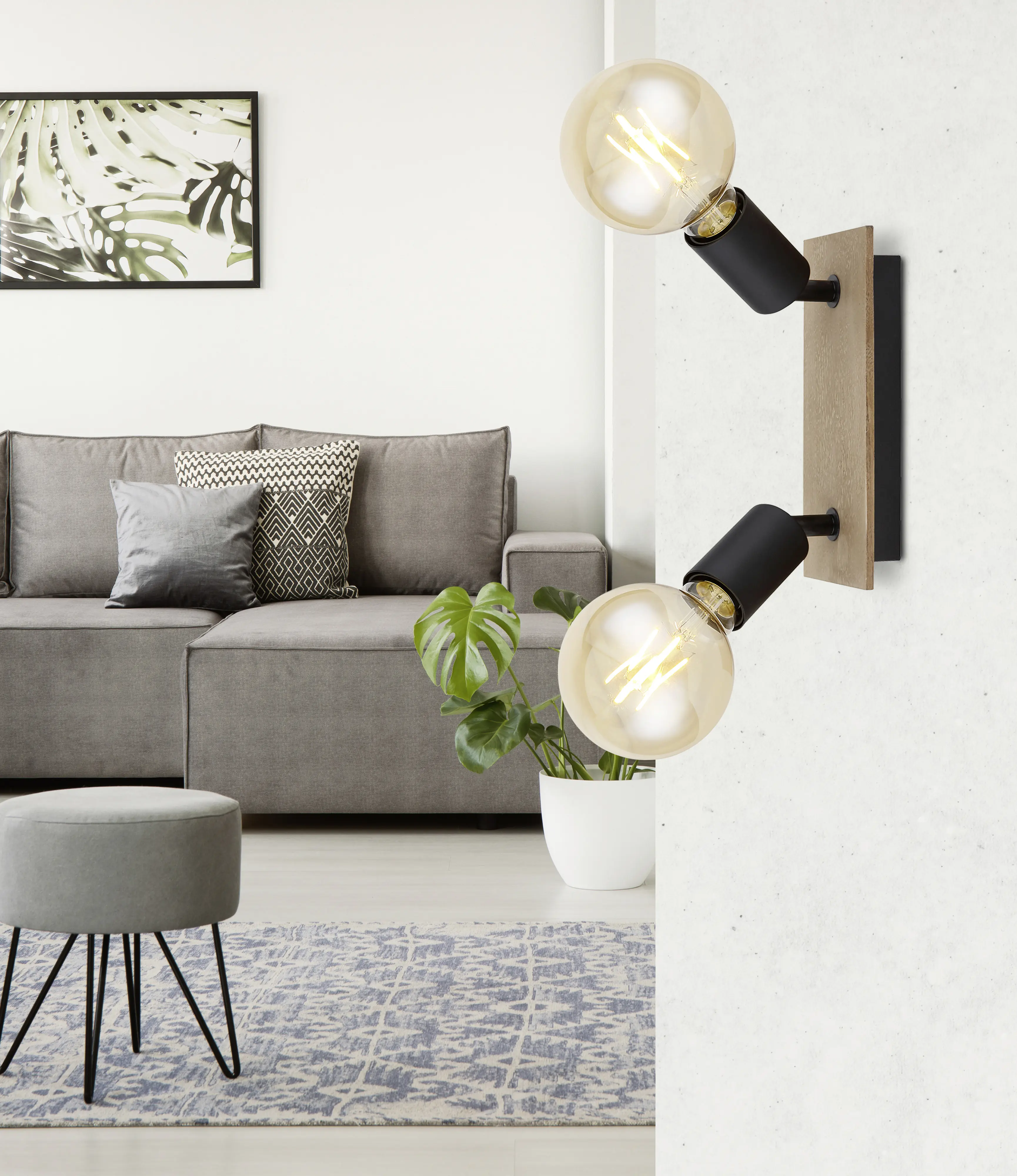 Globo 2er Spot Martha schwarz-braun 30 x 8 cm E27, max. 60 W