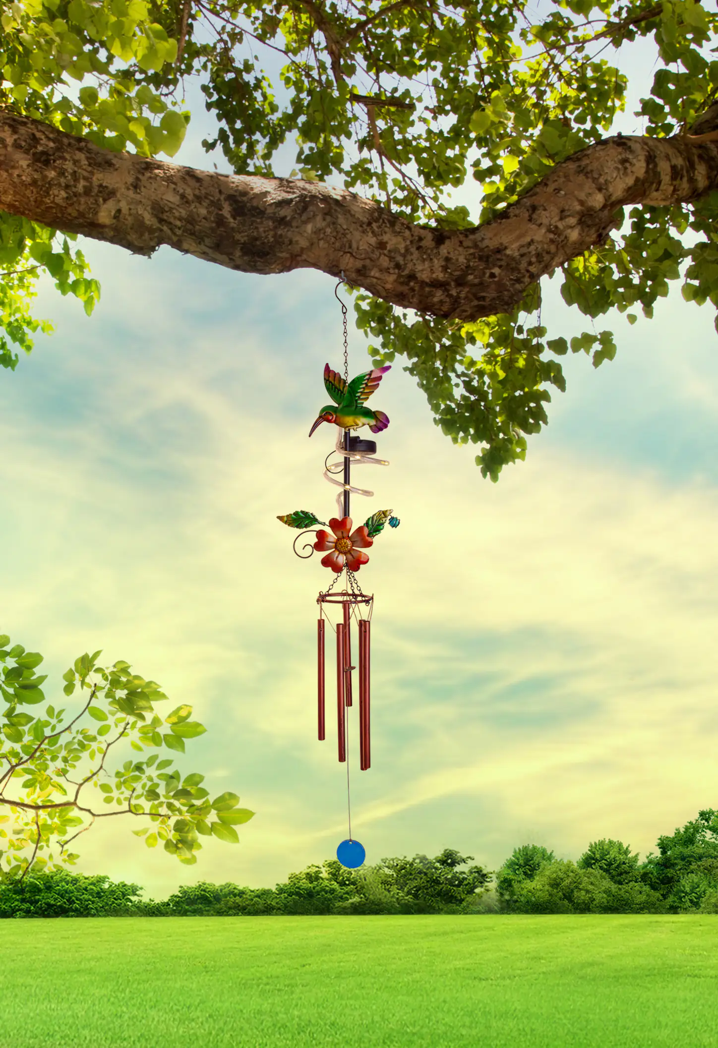 Light & More LED Solarleuchte mit Windspiel Kolibri und Blüte warmweiß