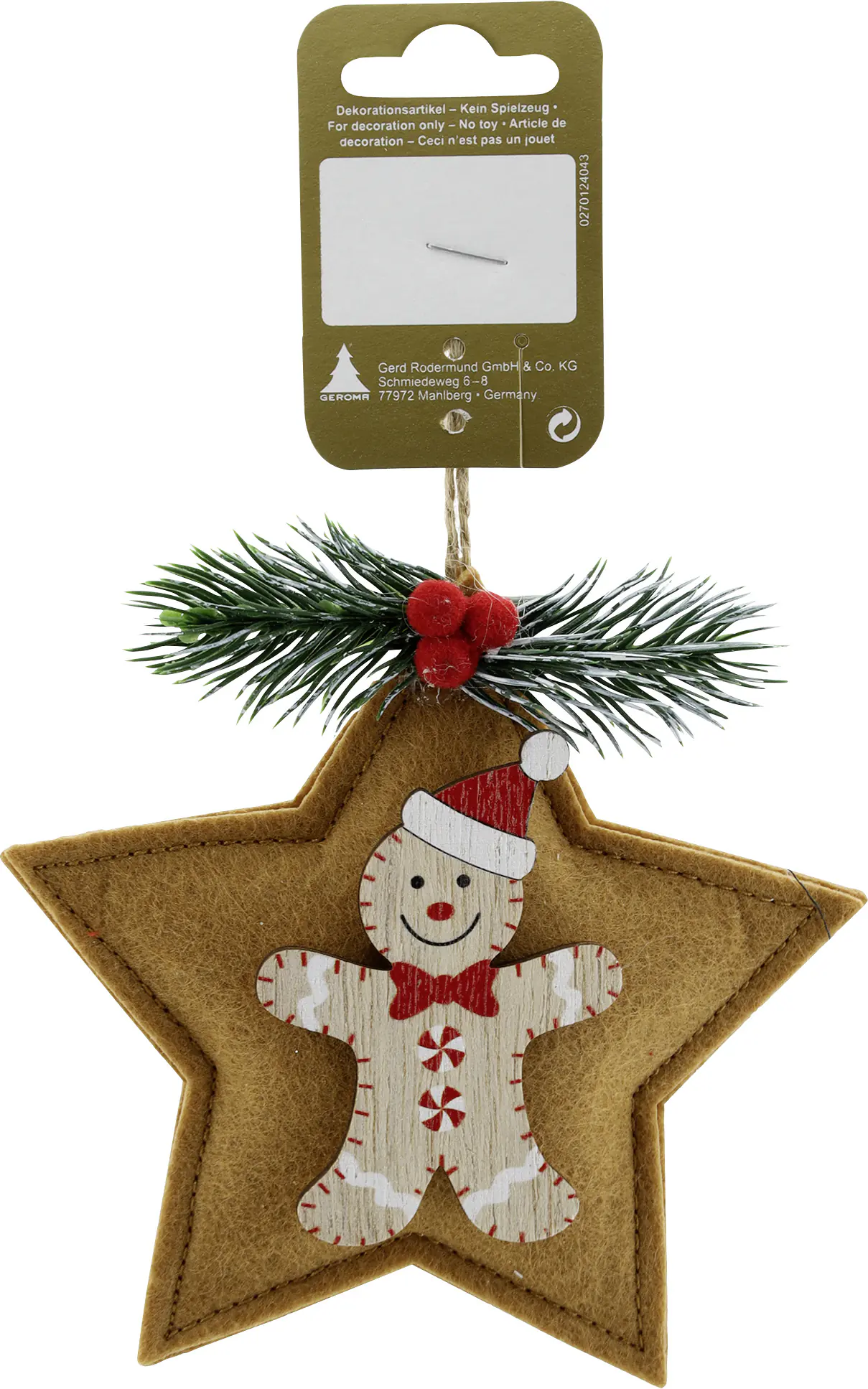 Dekohänger Stern mit Lebkuchenfigur Holz Ø 13 cm braun