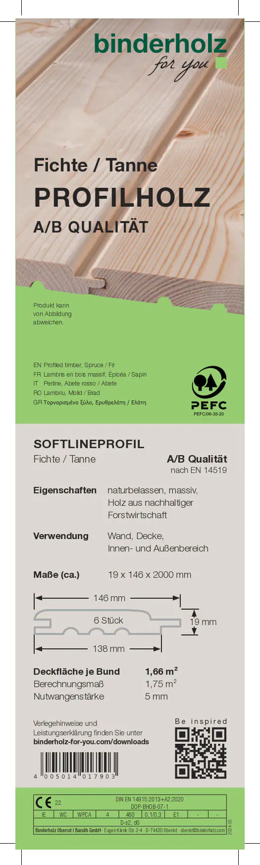 Profilholz Fichte Tanne B-Sortierung Softlineprofil 200 x 14,6 cm 19 mm