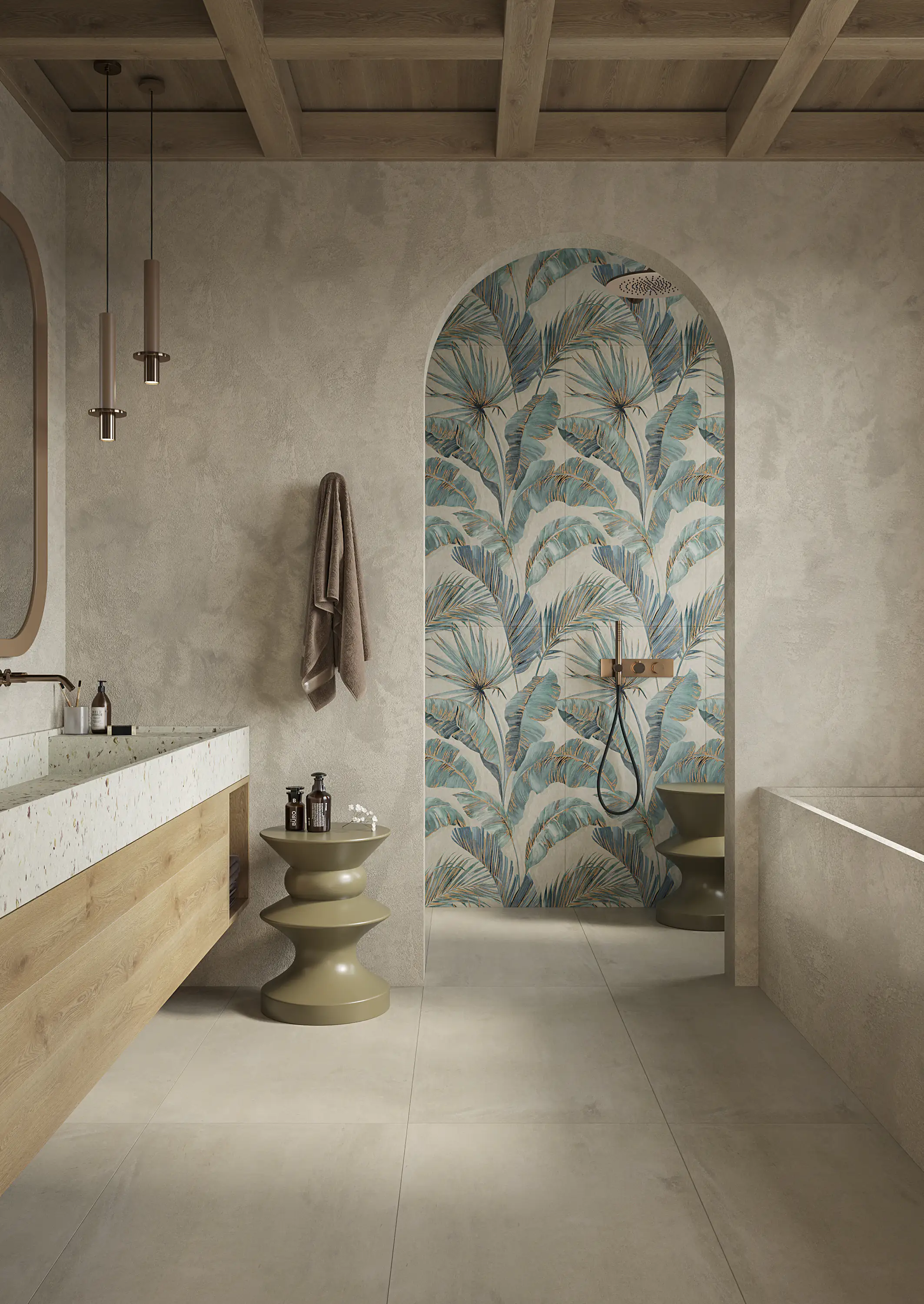 Wand- und Bodenfliese Feinsteinzeug Floreale Mix 60 x 120 cm beige