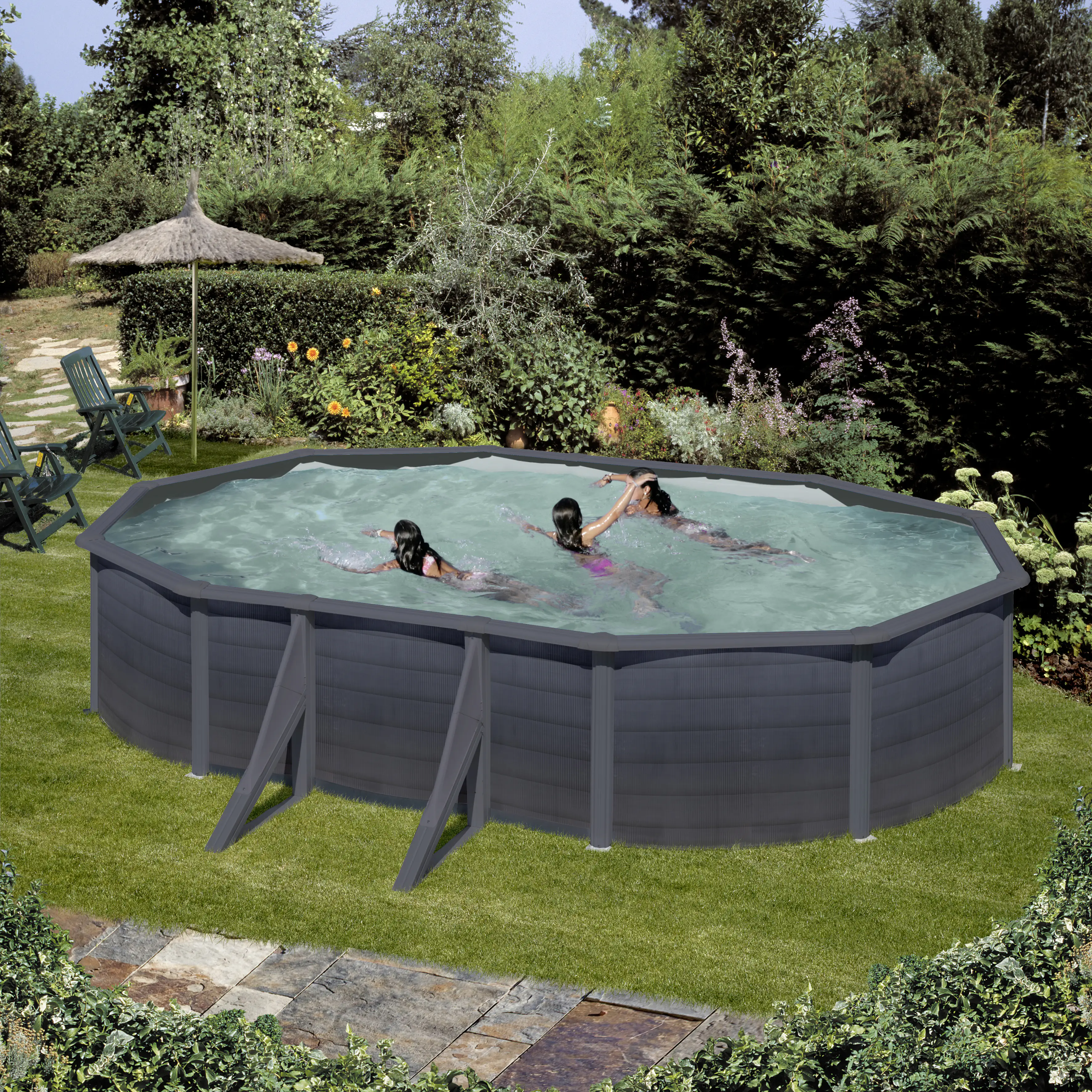 Gre Stahlwandpool Kea oval 610 x 375 x 120 cm graphit