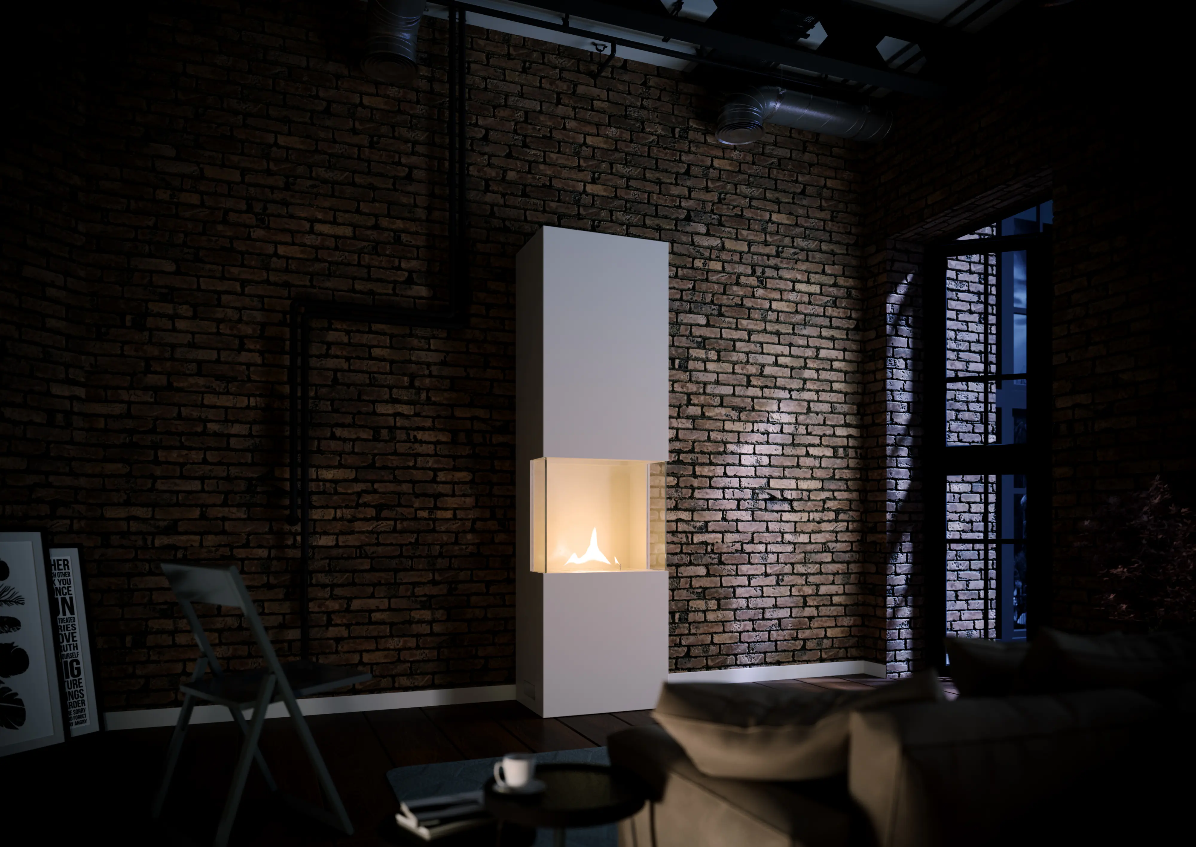 Tenderflame Ambientekamin Indie Stahl weiß 2kW