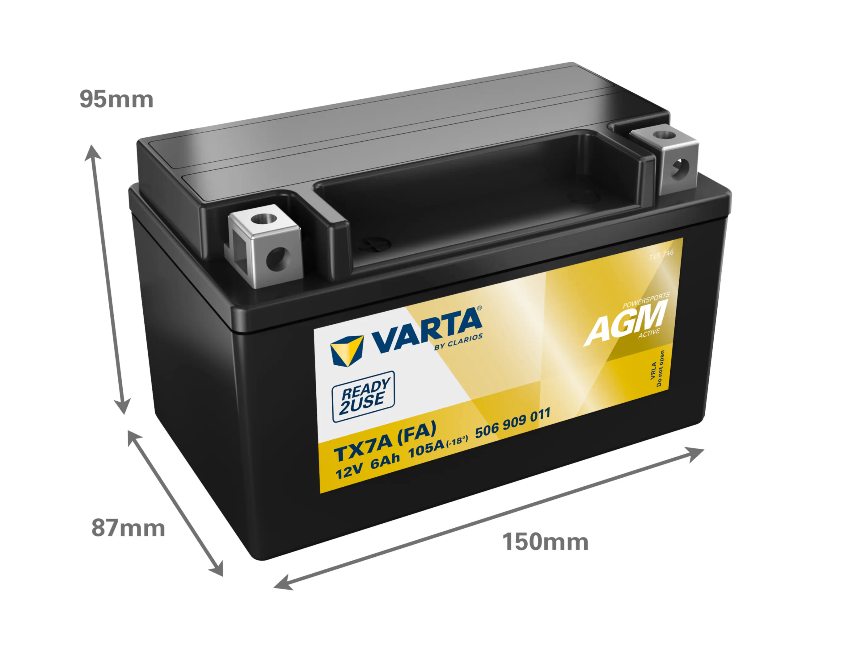 Varta Motorradbatterie 6Ah 105A YTX7A-4 506 909 009 
