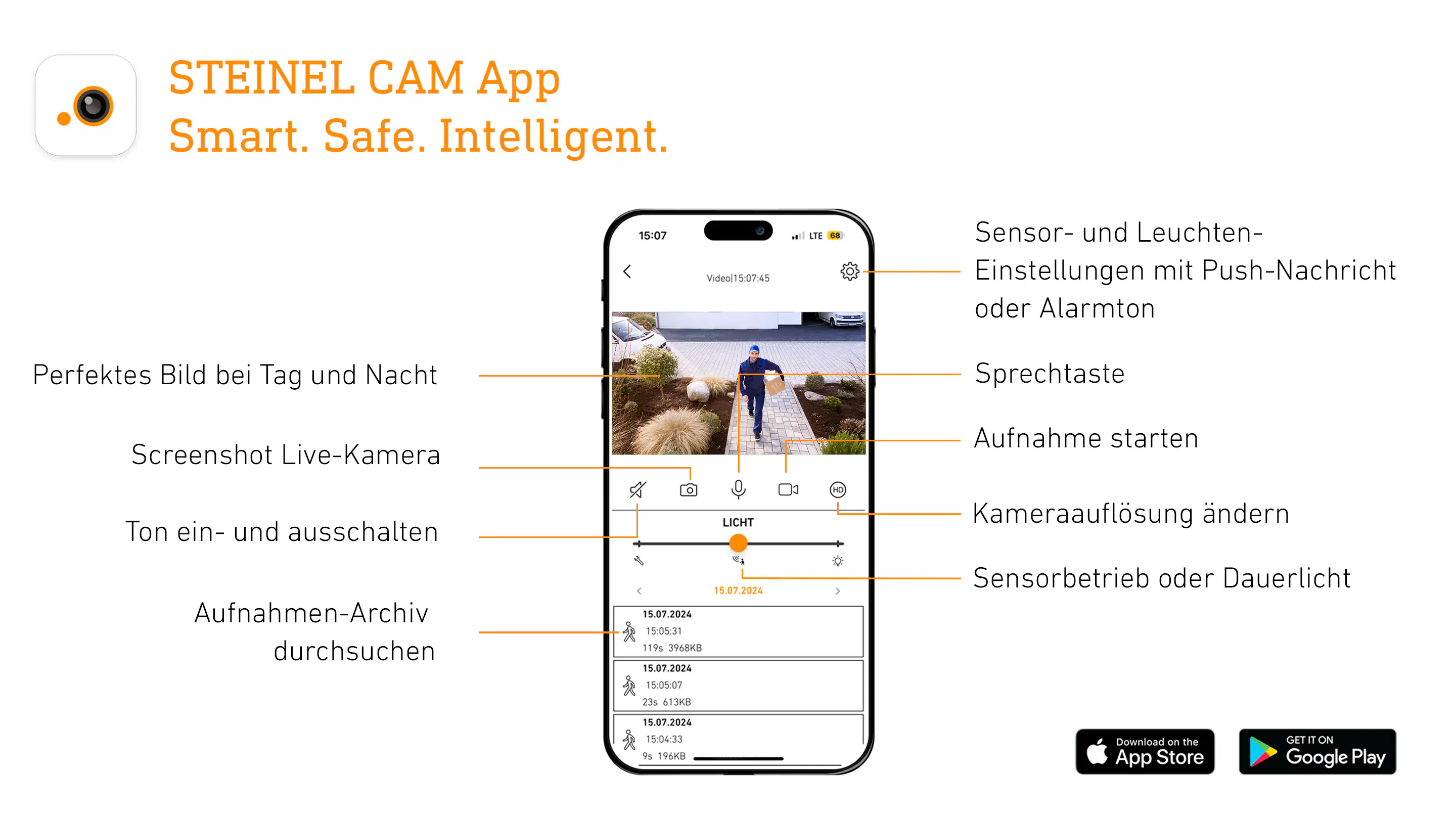 Steinel Außenleuchte L 620 CAM S anthrazit mit Kamera 14 W dimmbar warmweiß