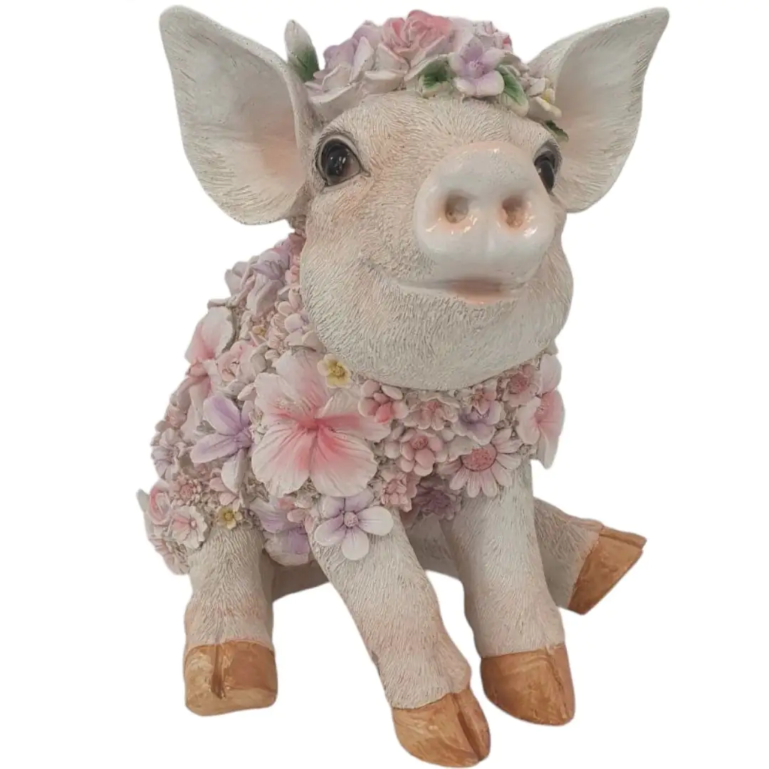 Dekofigur Blumenschwein sitzend 30 x 24,5 x 32,5 cm