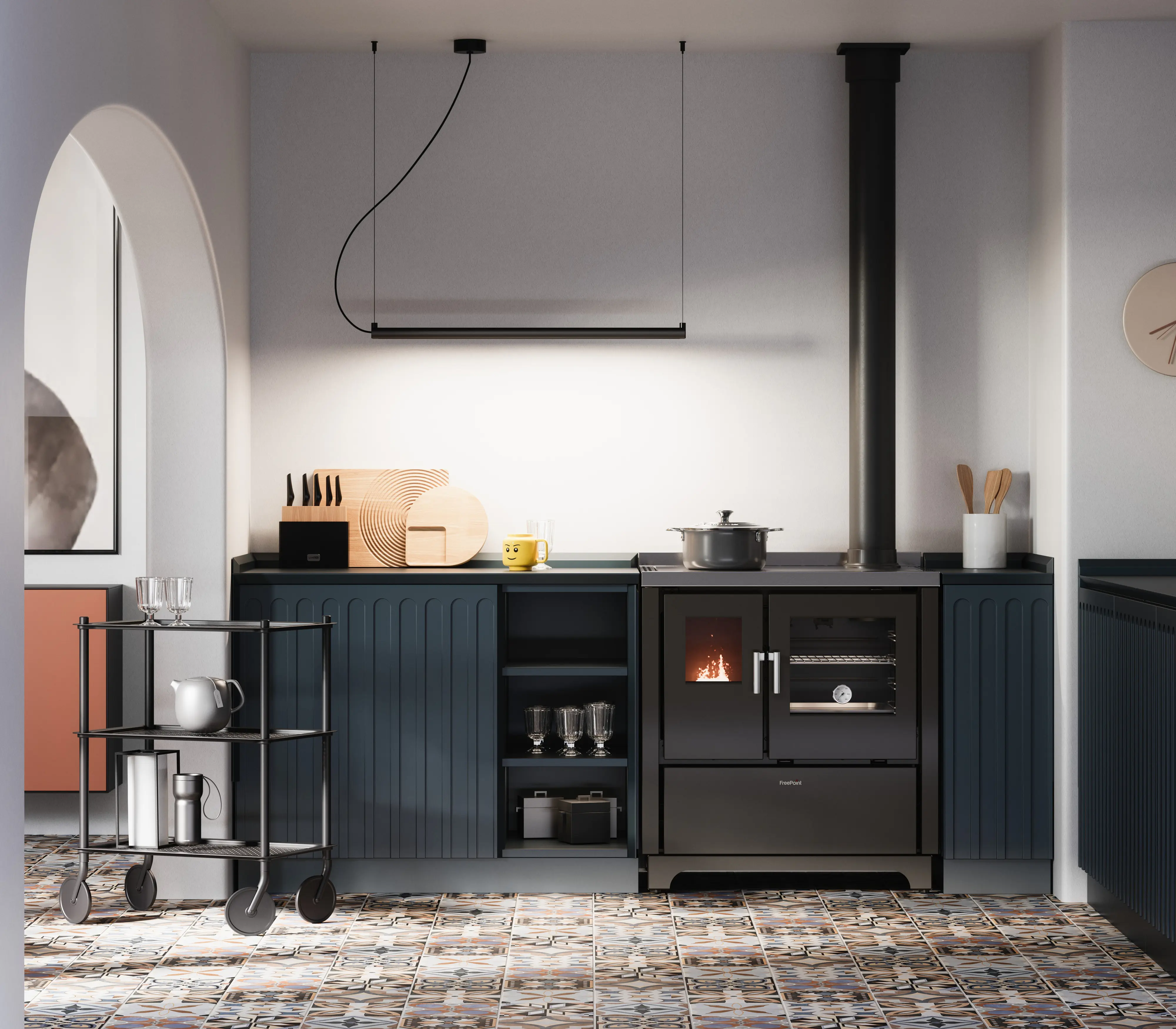 FreePoint Küchenherd FRIDA 80 Stahlverkleidung schwarz 75 kW