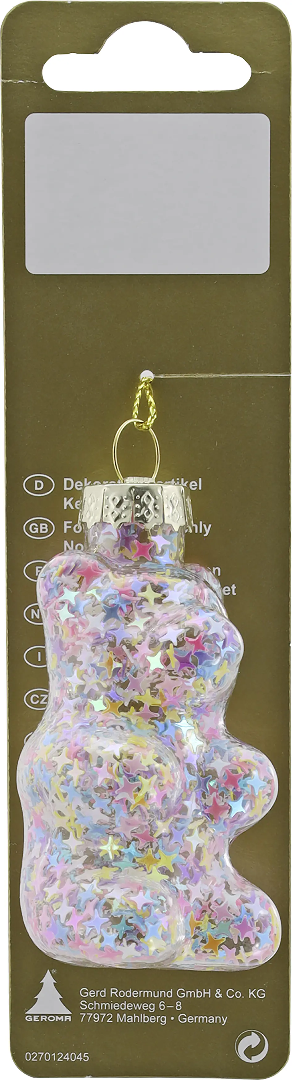 Weihnachtsanhänger Bärchen aus Glas 8 cm bunt 1 Stück