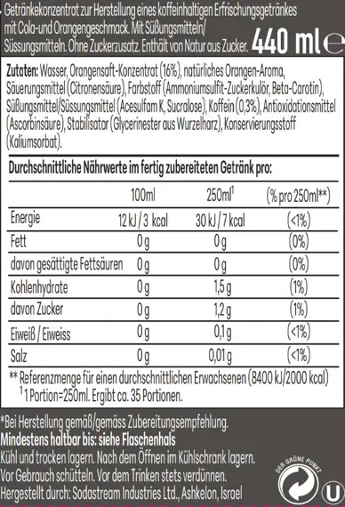 Sodastream Drink Mix Sirup Cola-Orange Zero 440 ml