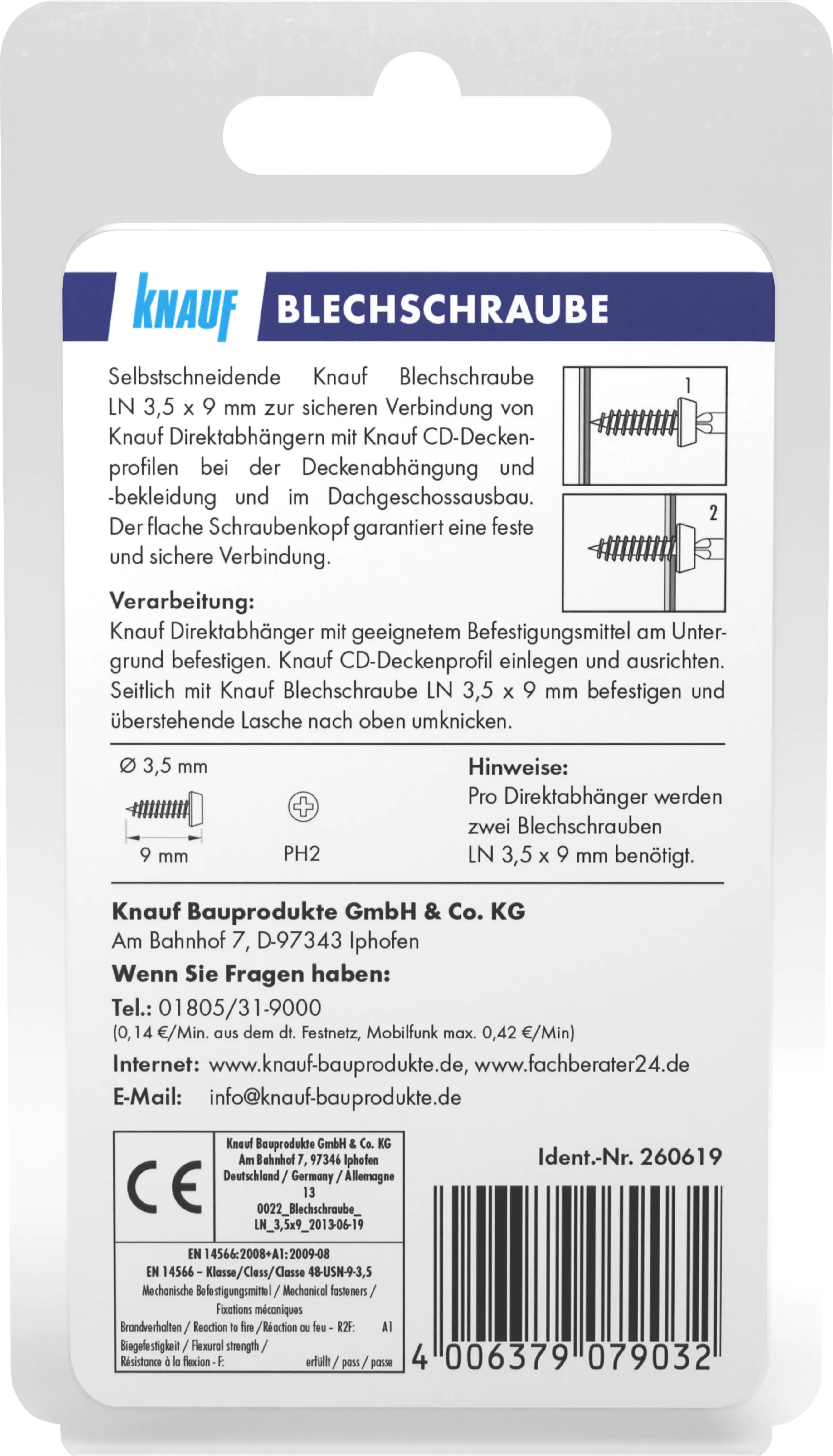 Knauf Blechschrauben 3.5 x 9 mm - 100 Stk. Knauf Blechschrauben 3.5 x 9 mm - 100 Stk.