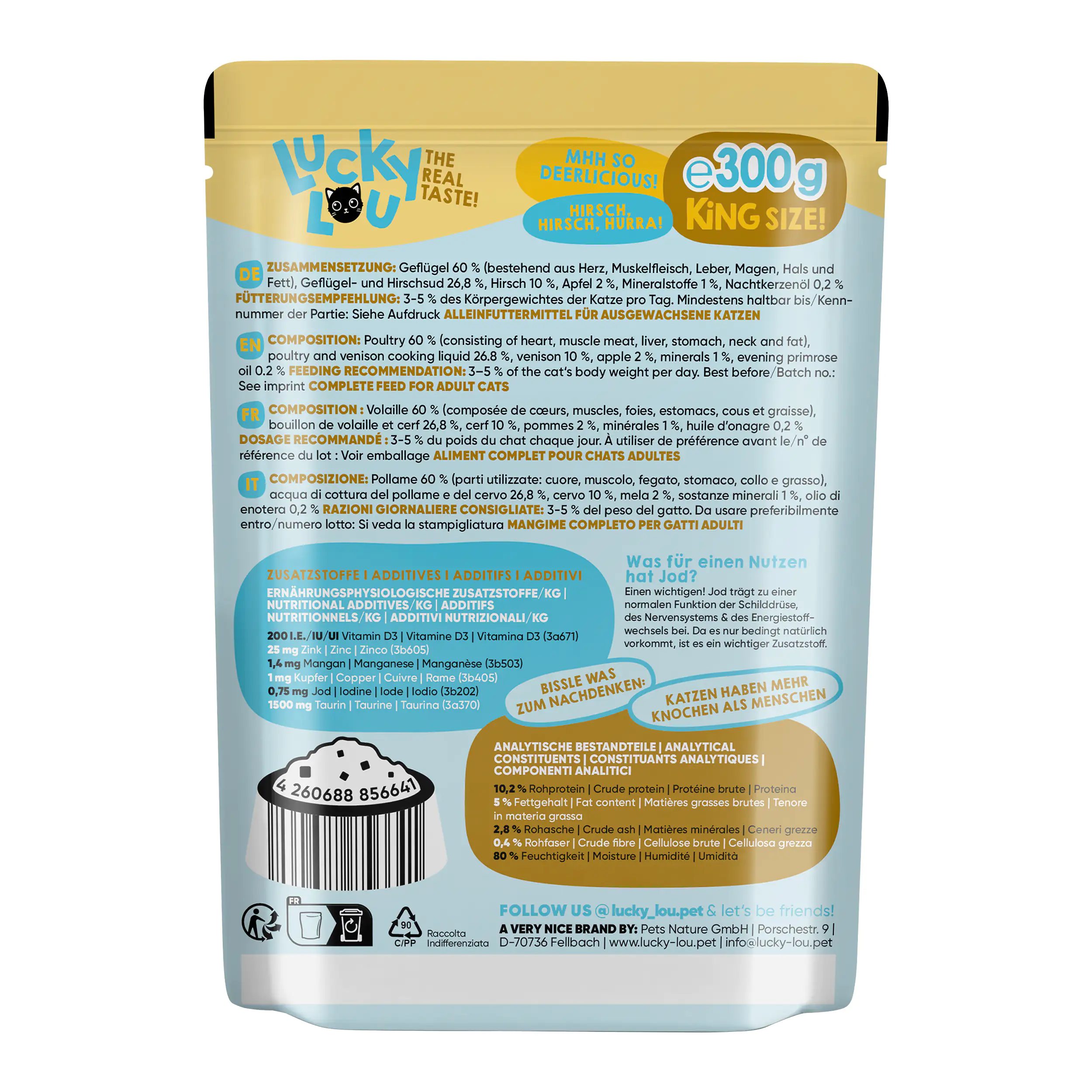 Lucky Lou Katzenfutter Geflügel und Hirsch 300 g