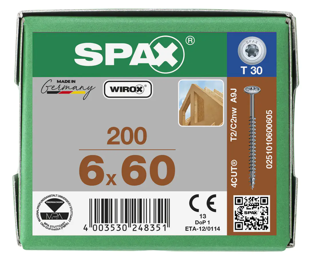 Spax Holzbauschrauben 6.0 x 60 mm TX 30 - 200 Stk. Spax Holzbauschrauben 6.0 x 60 mm TX 30 - 200 Stk.