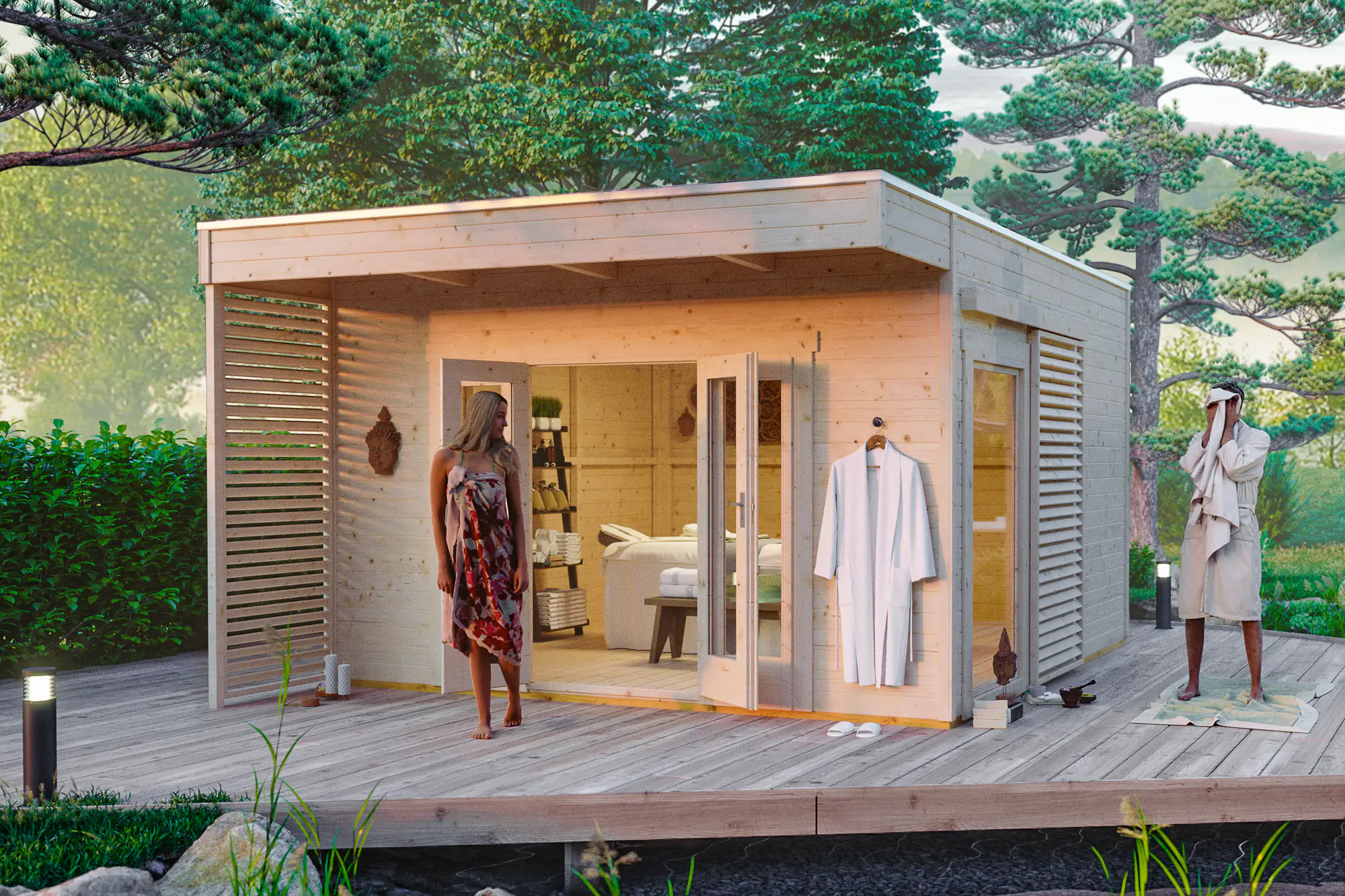 4018211604340 SKAN HOLZ Gartenhaus Tokio 4 402 x 402 cm natur mit Fußboden, einschalig