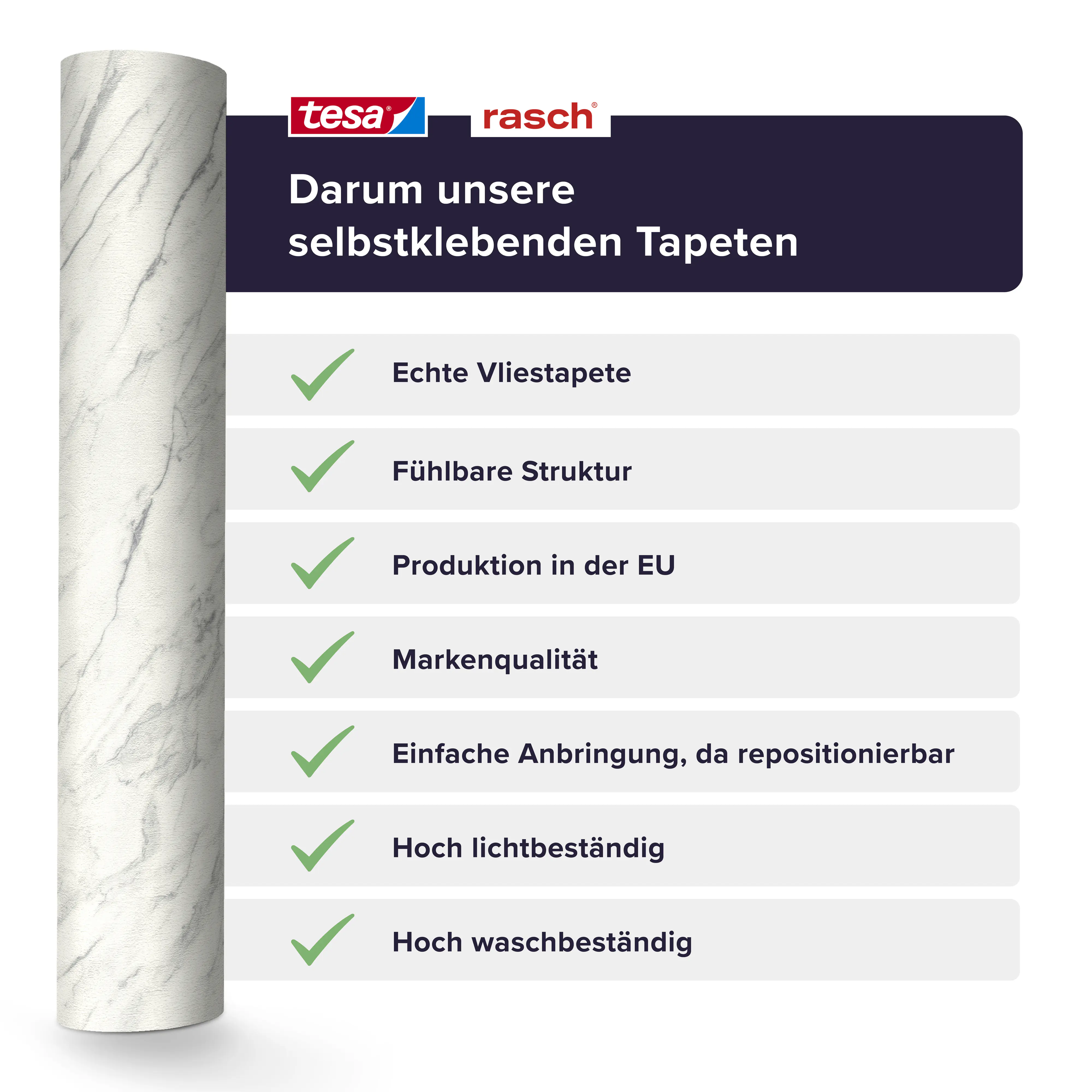 Tesa x Rasch selbstklebende Tapete Carrara Marmor steingrau beige 6 x 0,53 m 