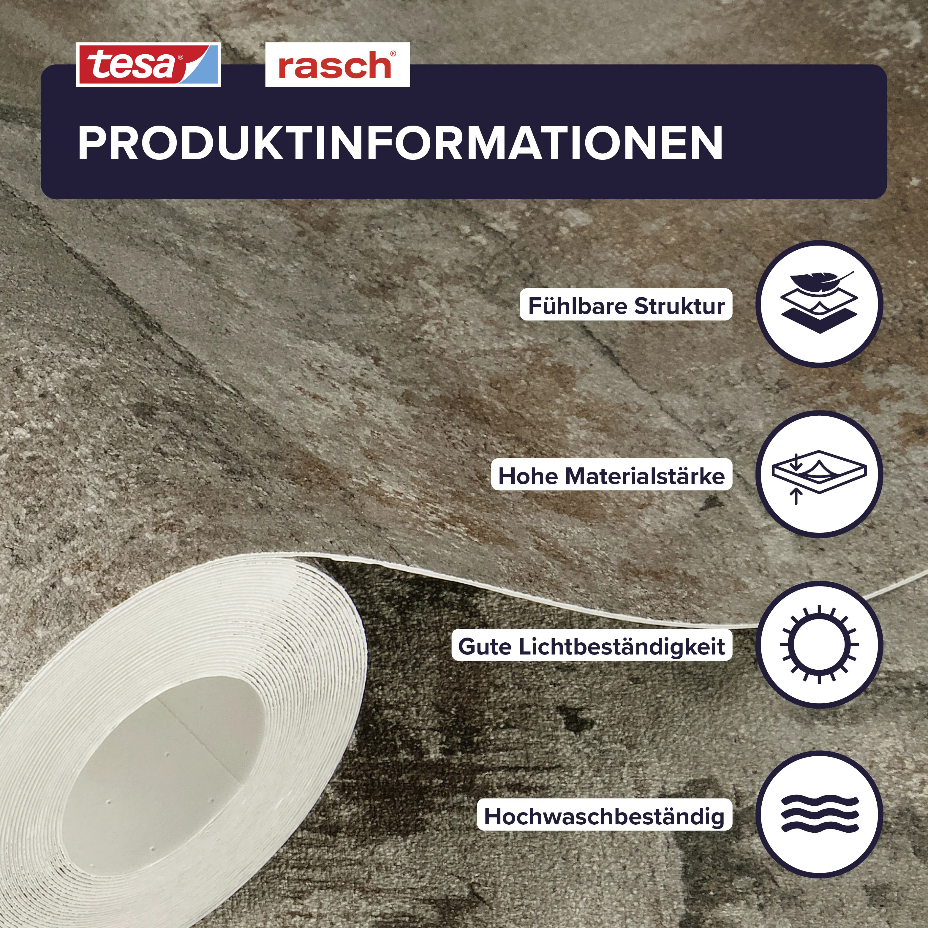 Tesa x Rasch selbstklebende Tapete Atlas Beton grau rost 6 x 0,53 m