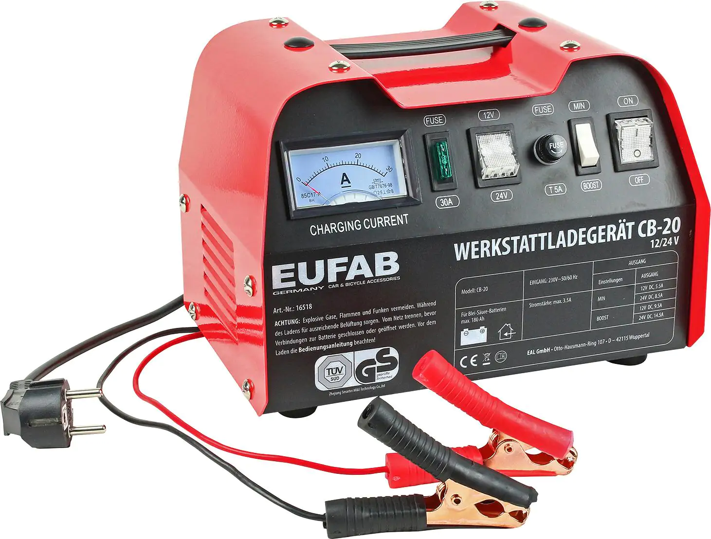 Eufab Batterie-Ladegerät CB20 (Geeignet für: Bleibatterien, 5,5 A (12V);  8,5 A (24 V))