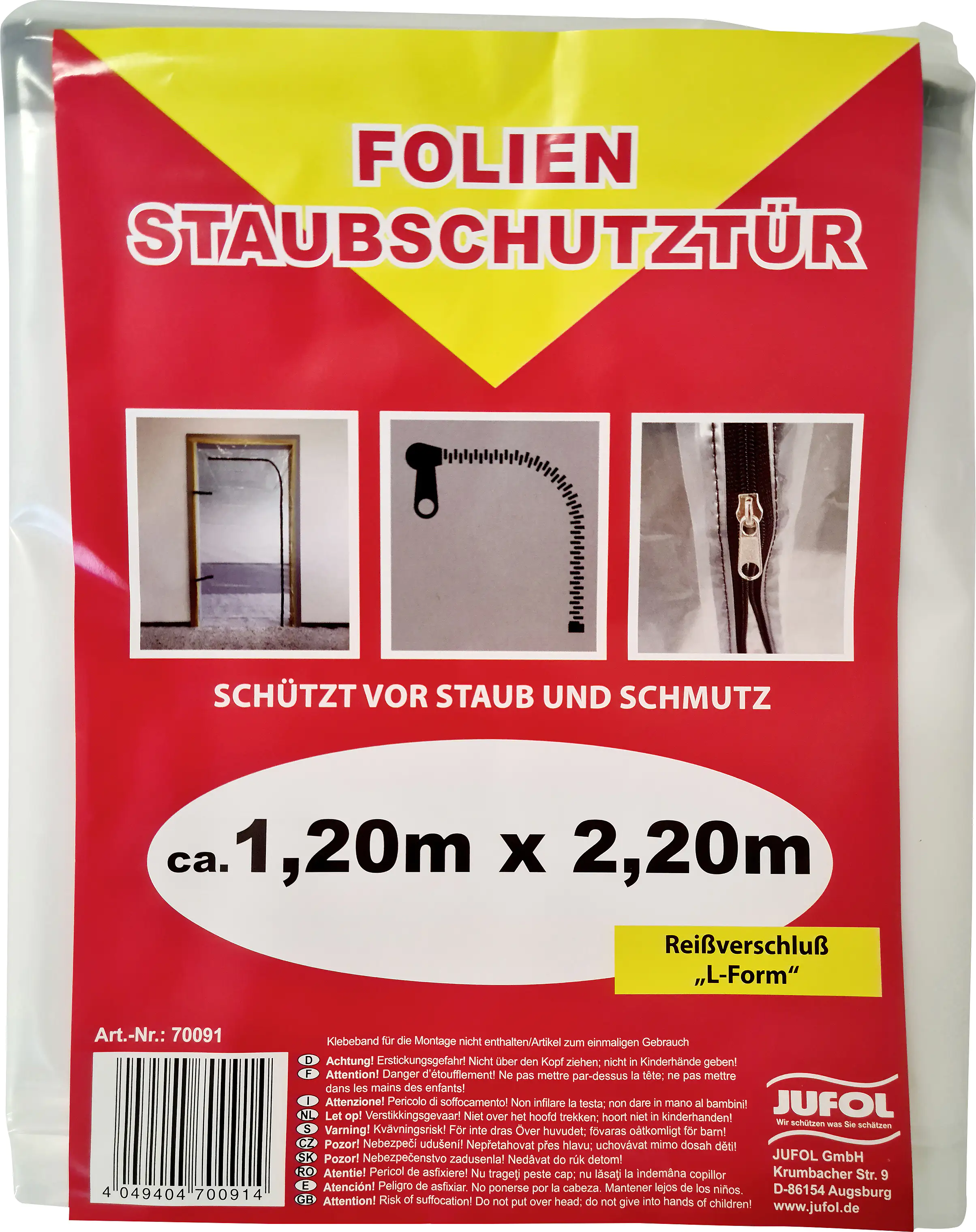4049404700914 JUFOL Staubschutztür Folie Reißverschluss L-Form transparent