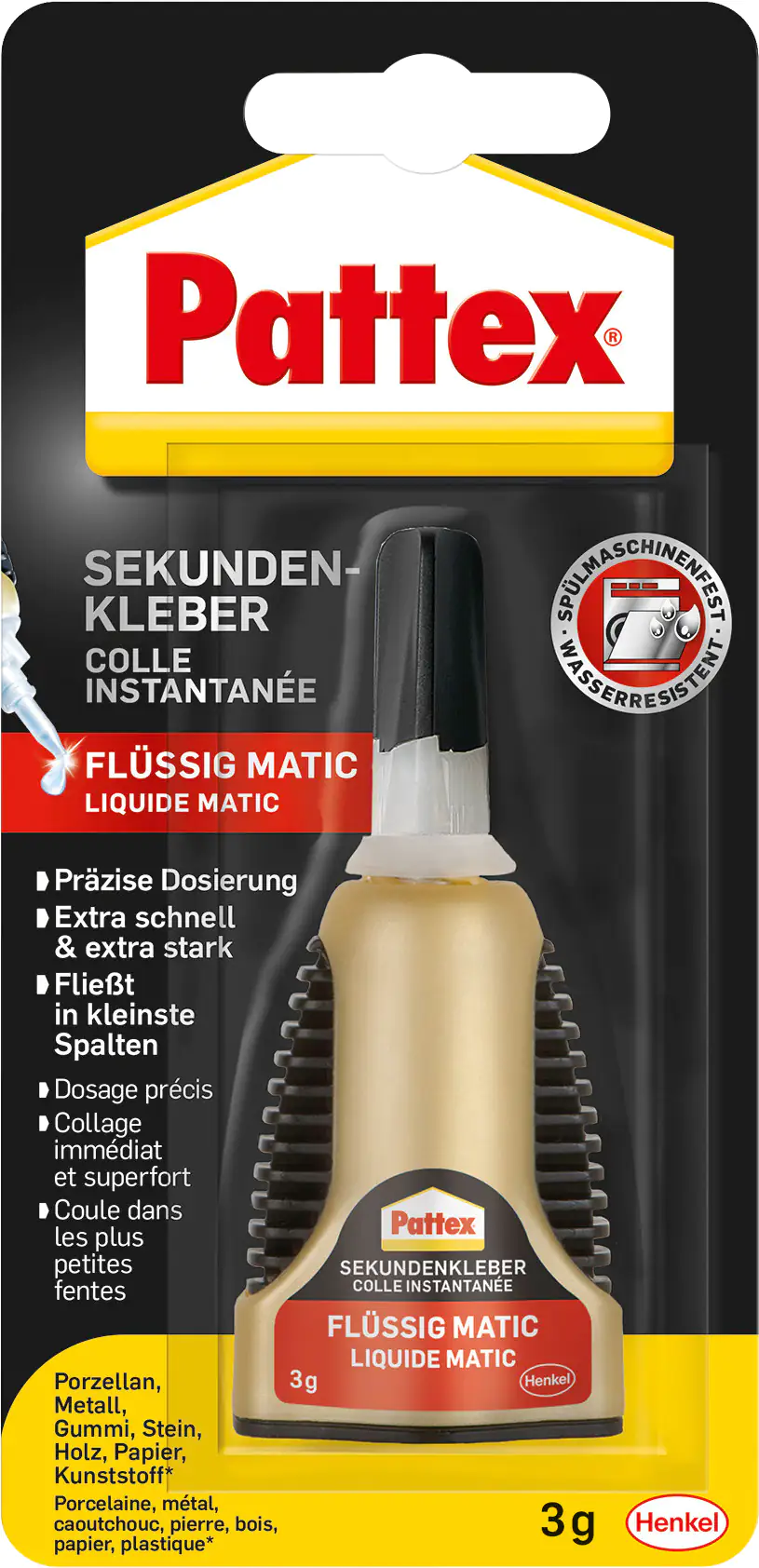 Pattex Sekundenkleber Flüssic Matic 3 g Tube, trocknet transparent