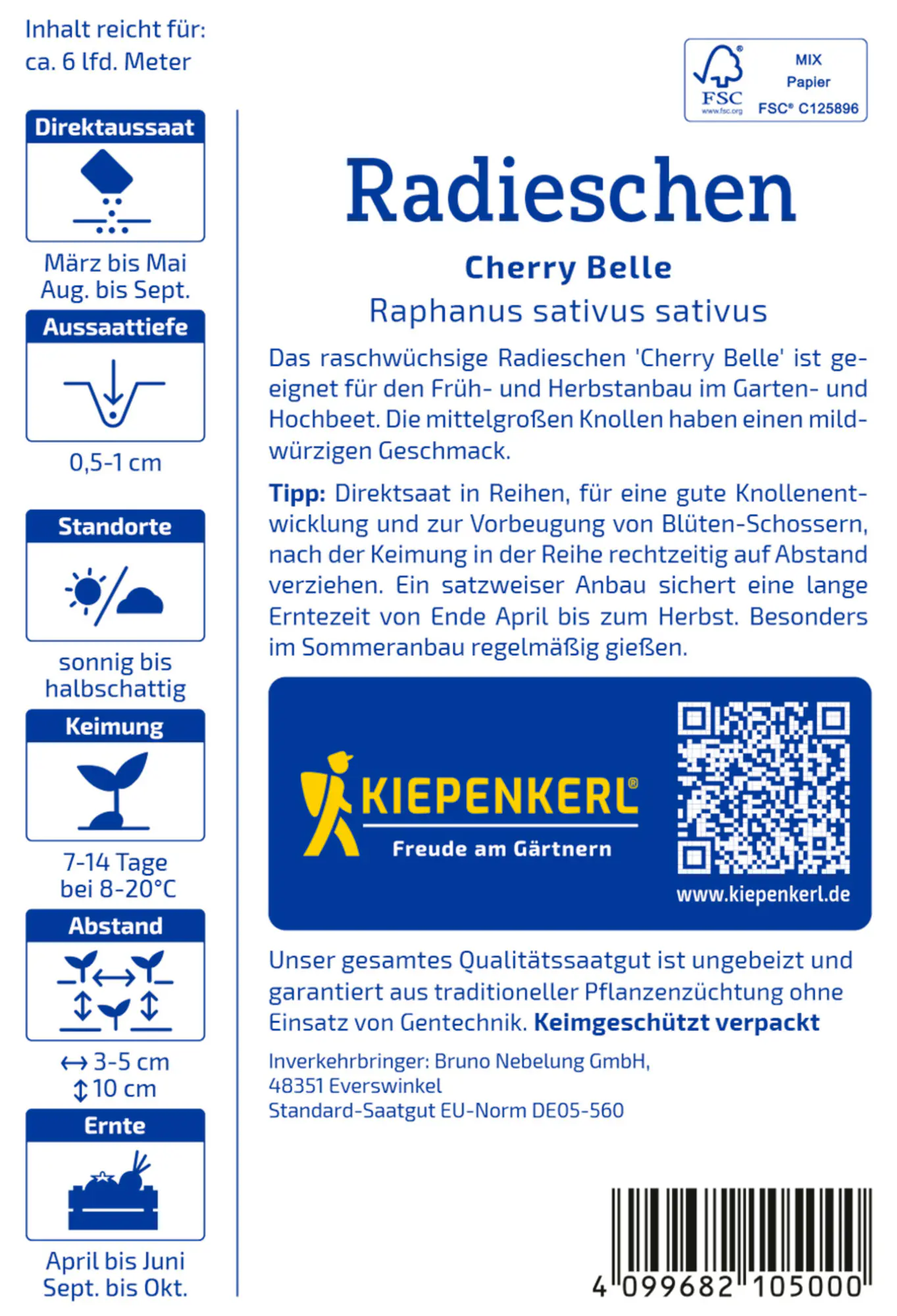 Kiepenkerl Saatgut Radieschen Cherry Belle für bis zu 6-7 lfd. Meter