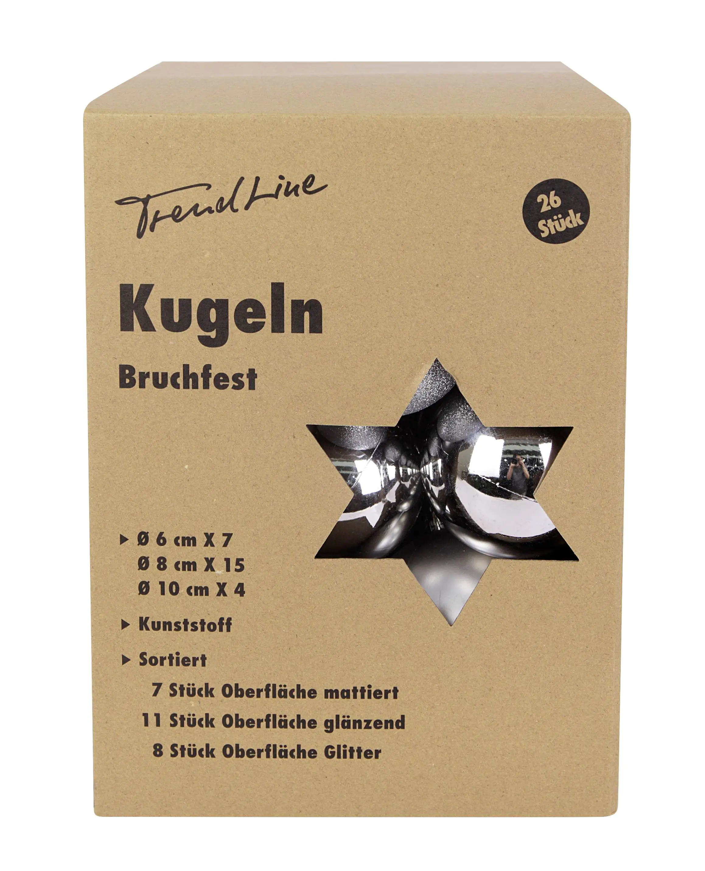 TrendLine Weihnachtskugeln bruchfest, langlebig Ø 6, 8 10 cm silber 26 Stück TrendLine Weihnachtskugeln bruchfest, langlebig Ø 6, 8 10 cm silber 26 Stück