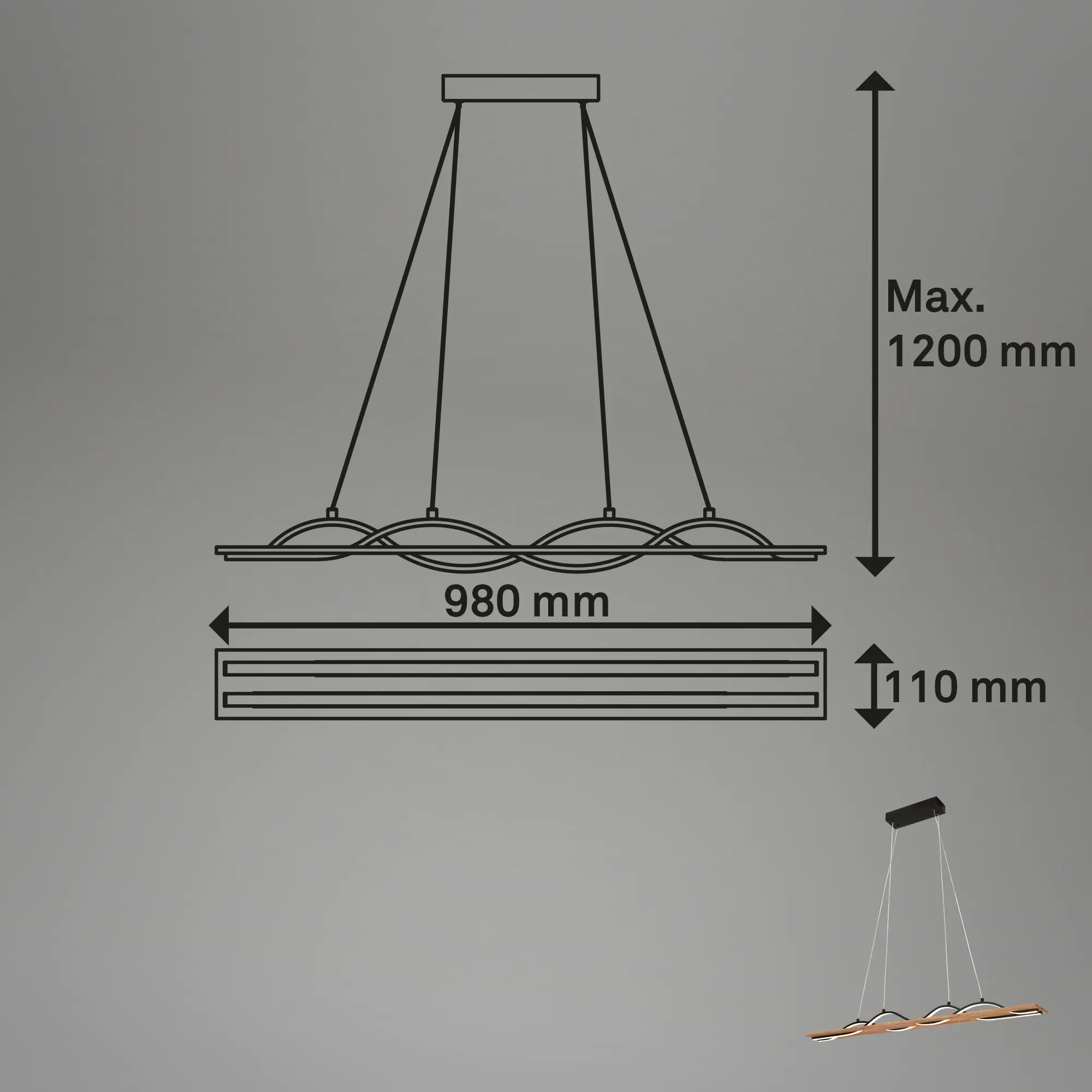 Briloner LED-Pendelleuchte VINKA schwarz holz